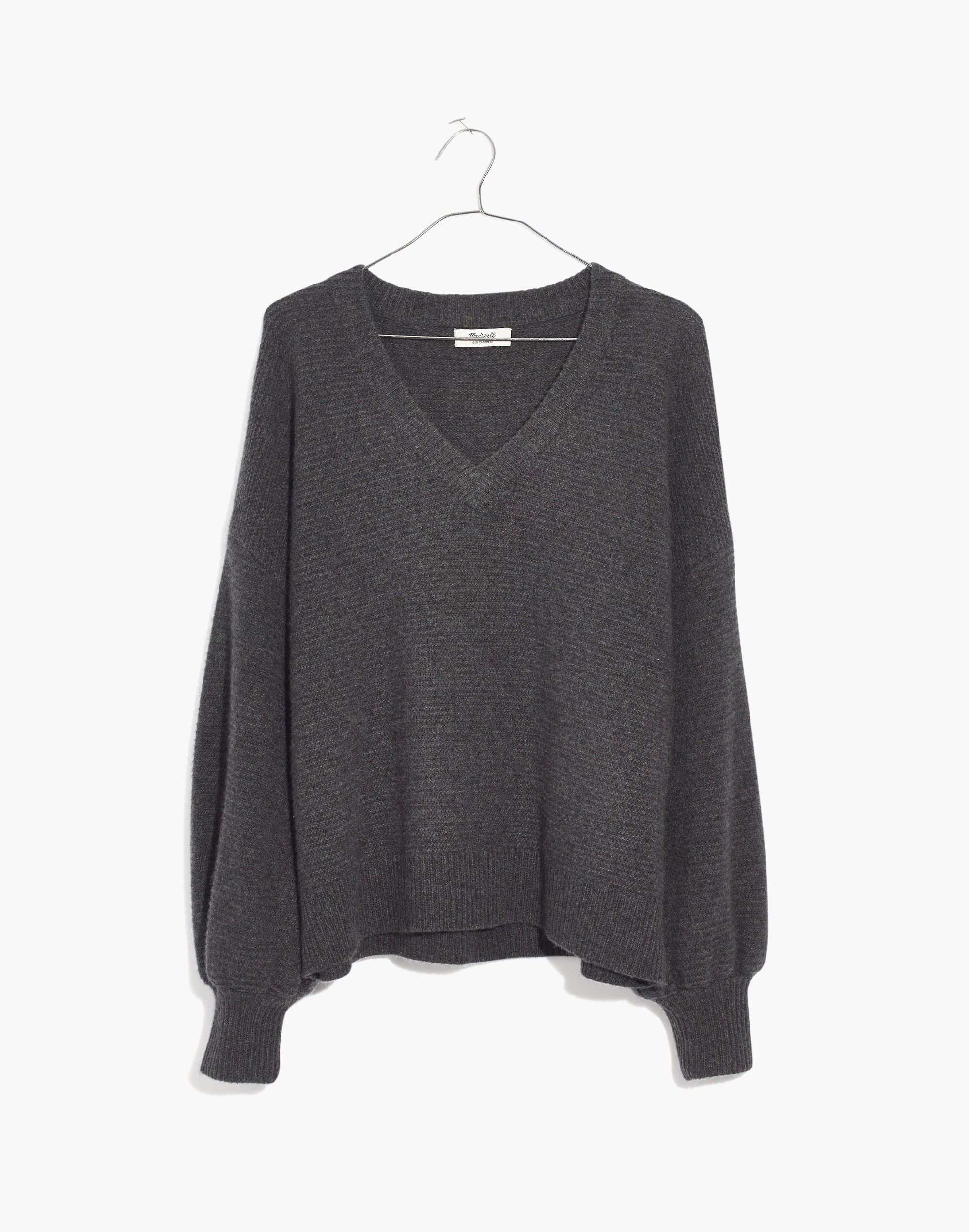 Cashmere V-Neck Bubble-Sleeve Sweater