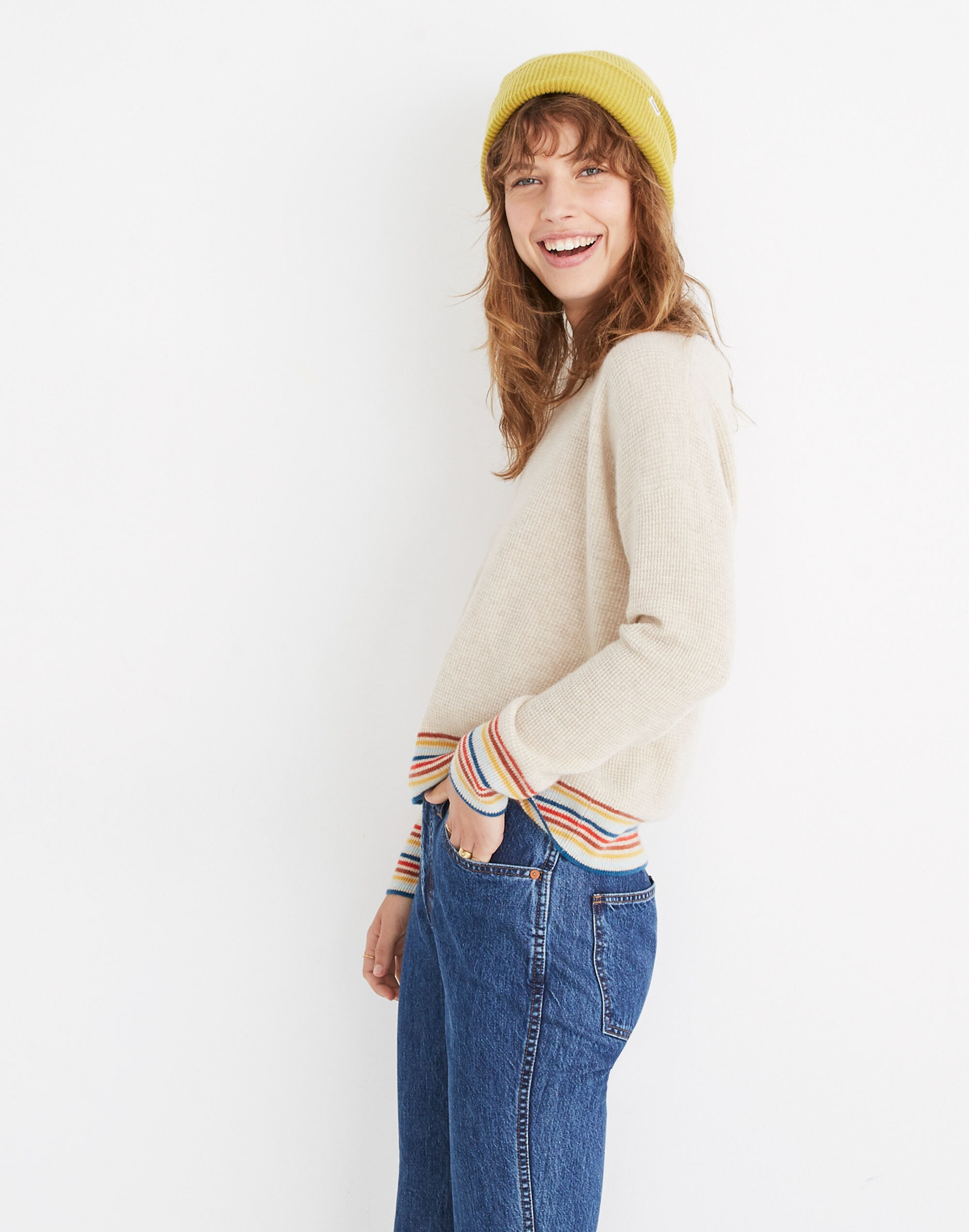 Rainbow-Trim Cashmere Sweatshirt