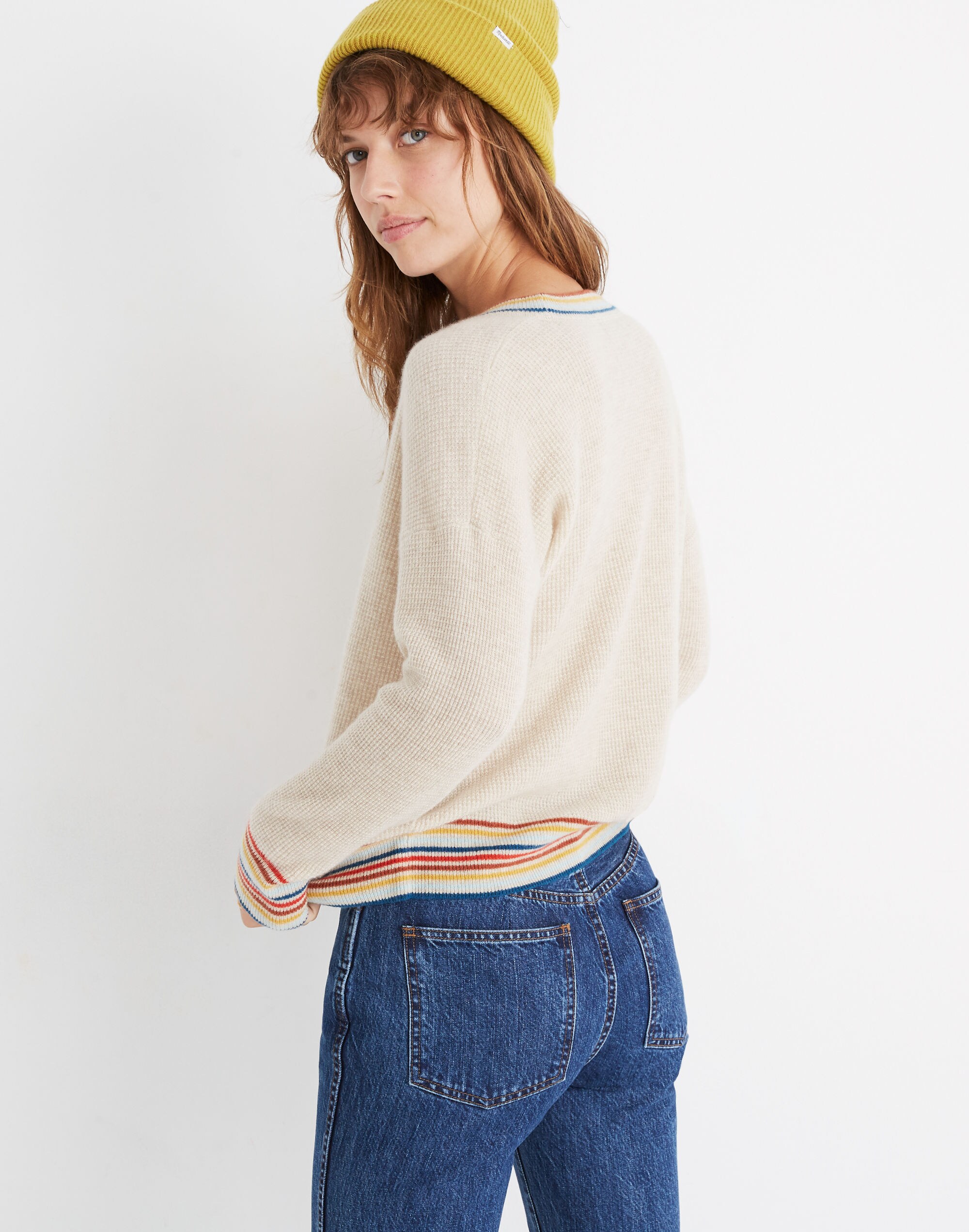 Rainbow-Trim Cashmere Sweatshirt