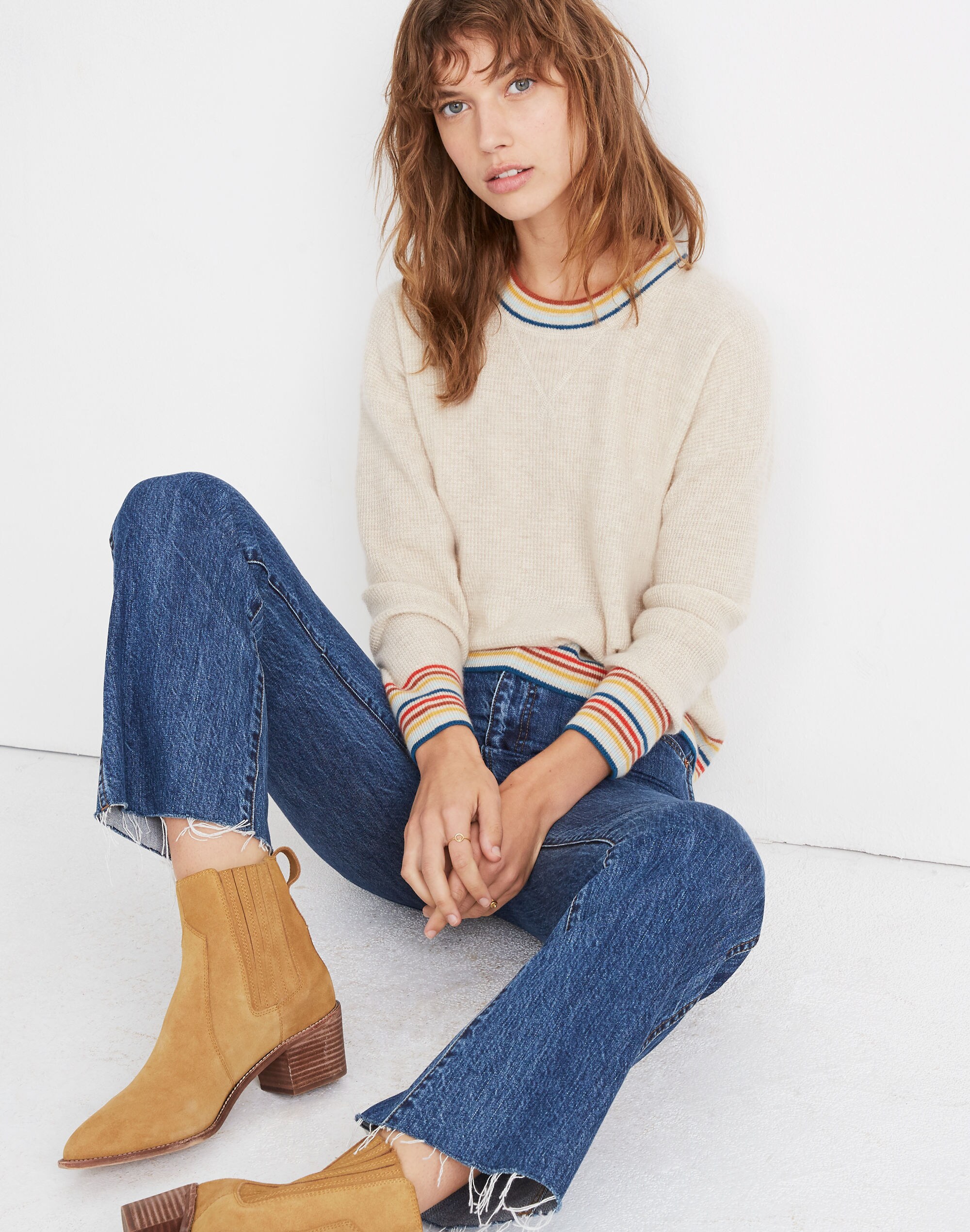 Rainbow-Trim Cashmere Sweatshirt