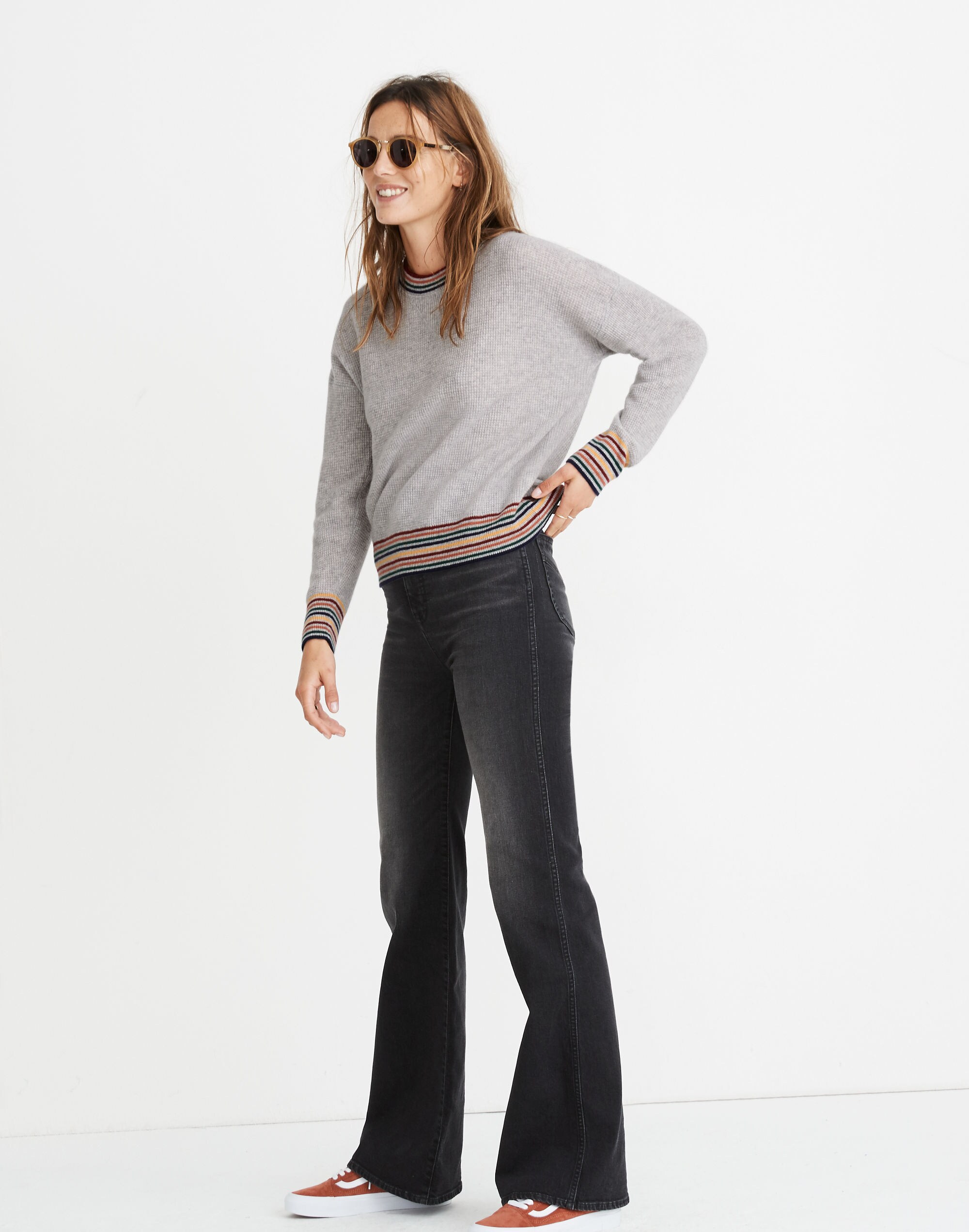 Rainbow-Trim Cashmere Sweatshirt
