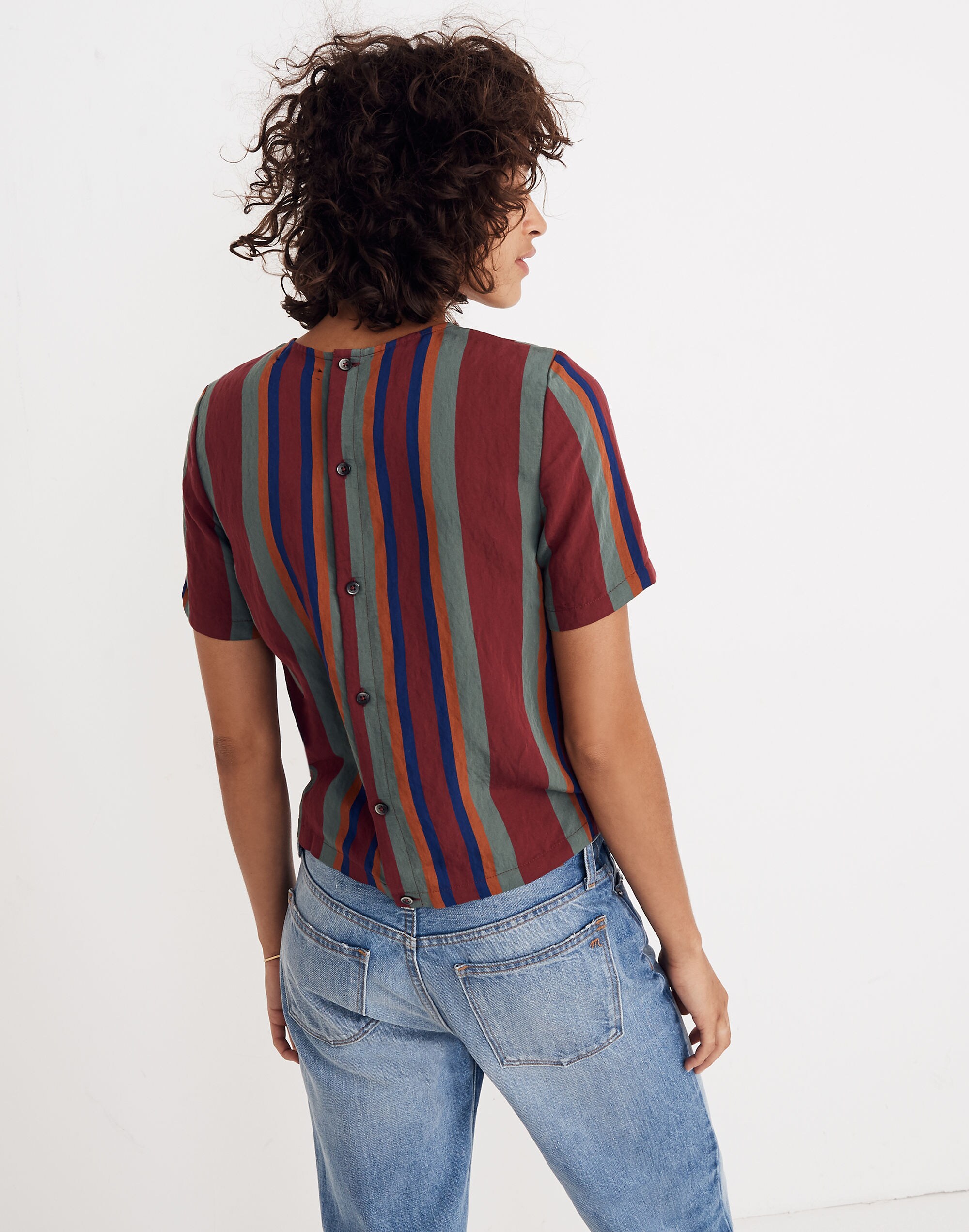 Button-Back Tie Tee in Rosalinda Stripe