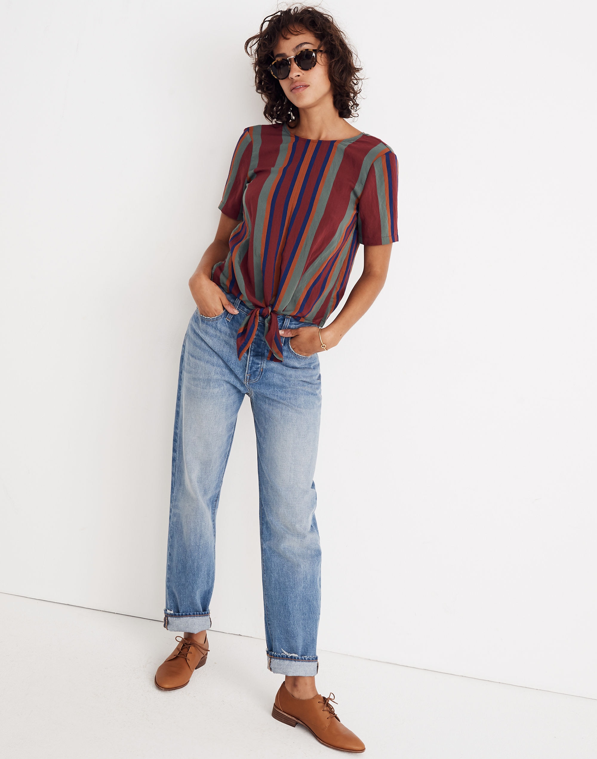Button-Back Tie Tee in Rosalinda Stripe
