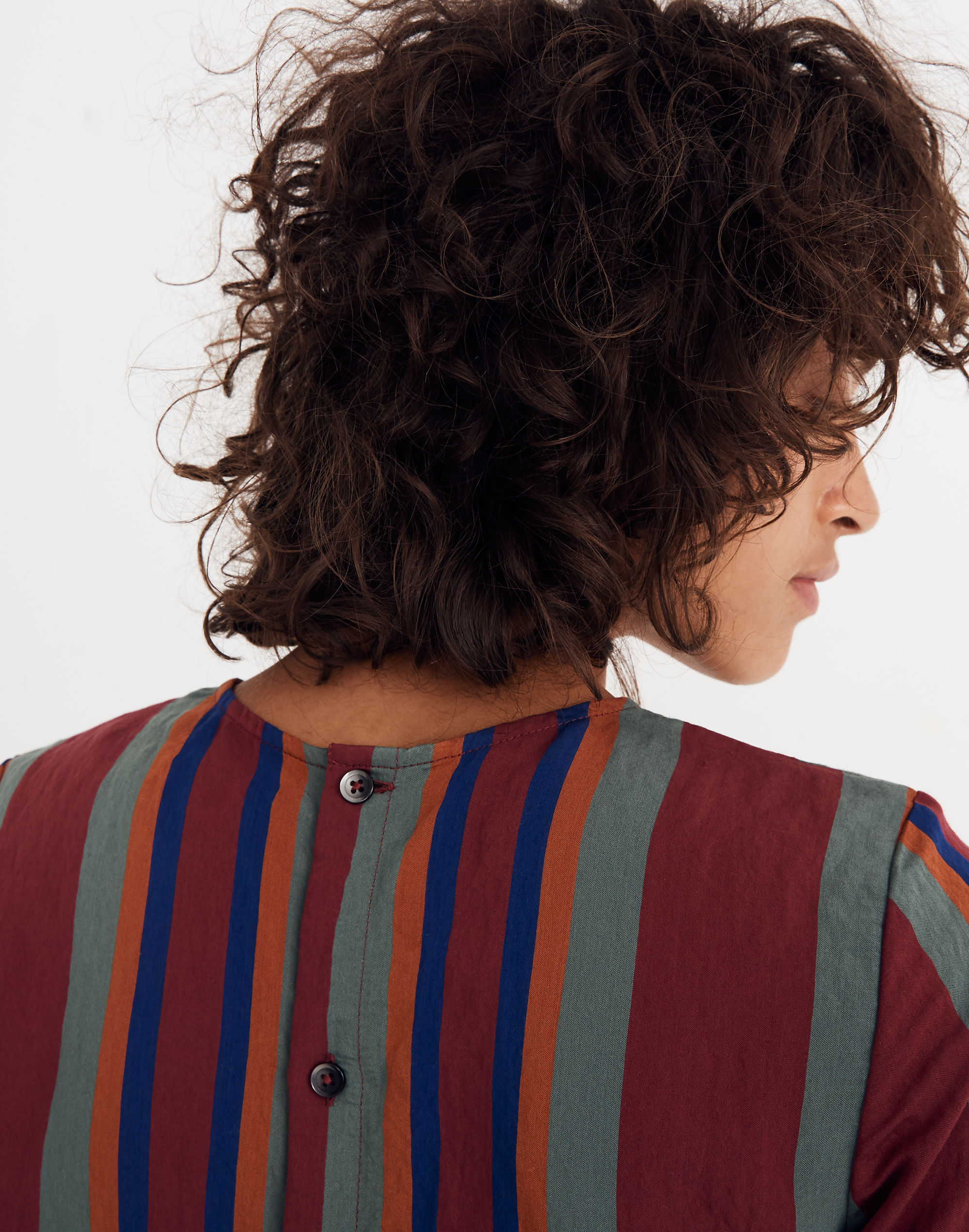 Button-Back Tie Tee in Rosalinda Stripe