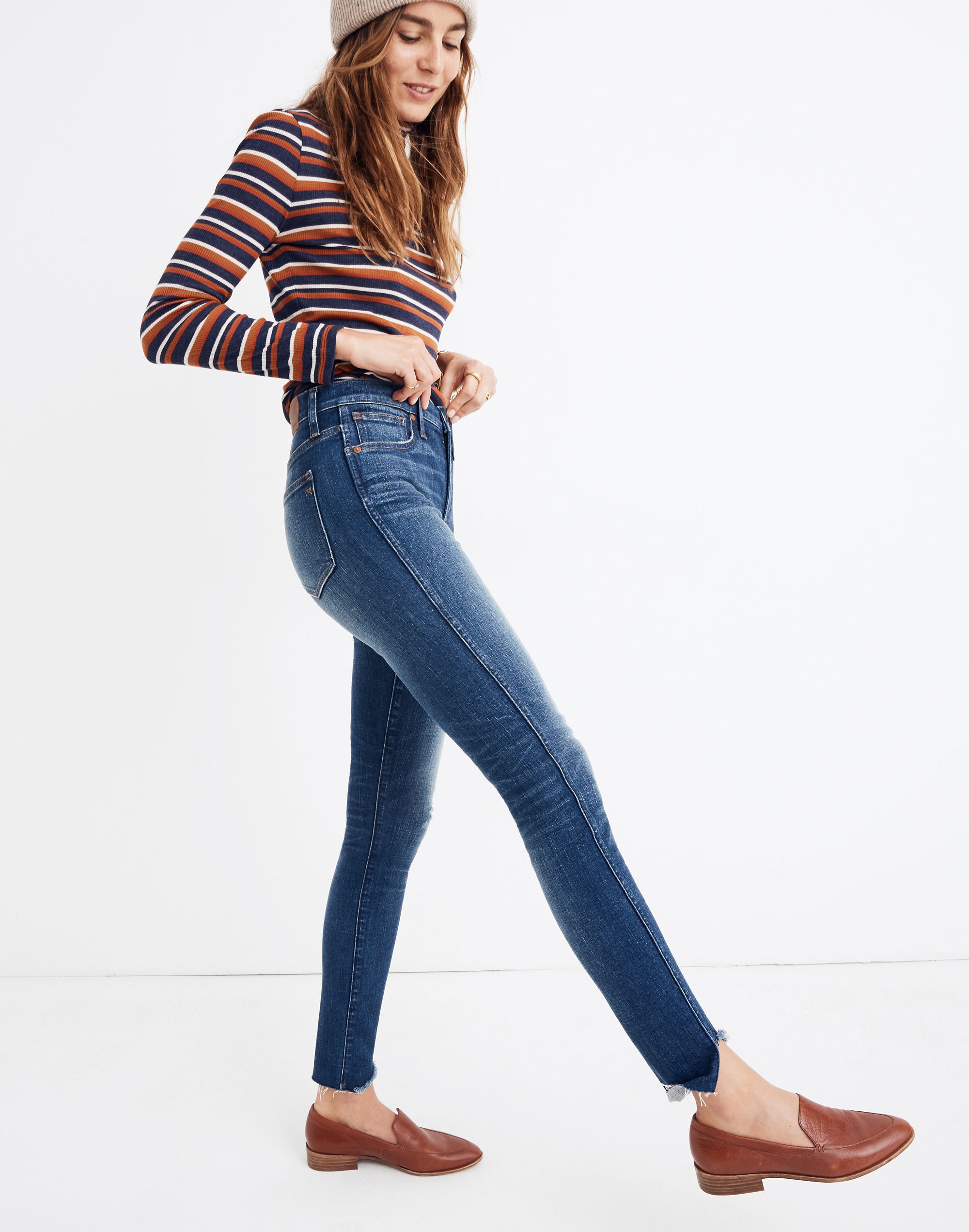Petite 10" High-Rise Skinny Jeans: Cutout Tulip Hem Edition