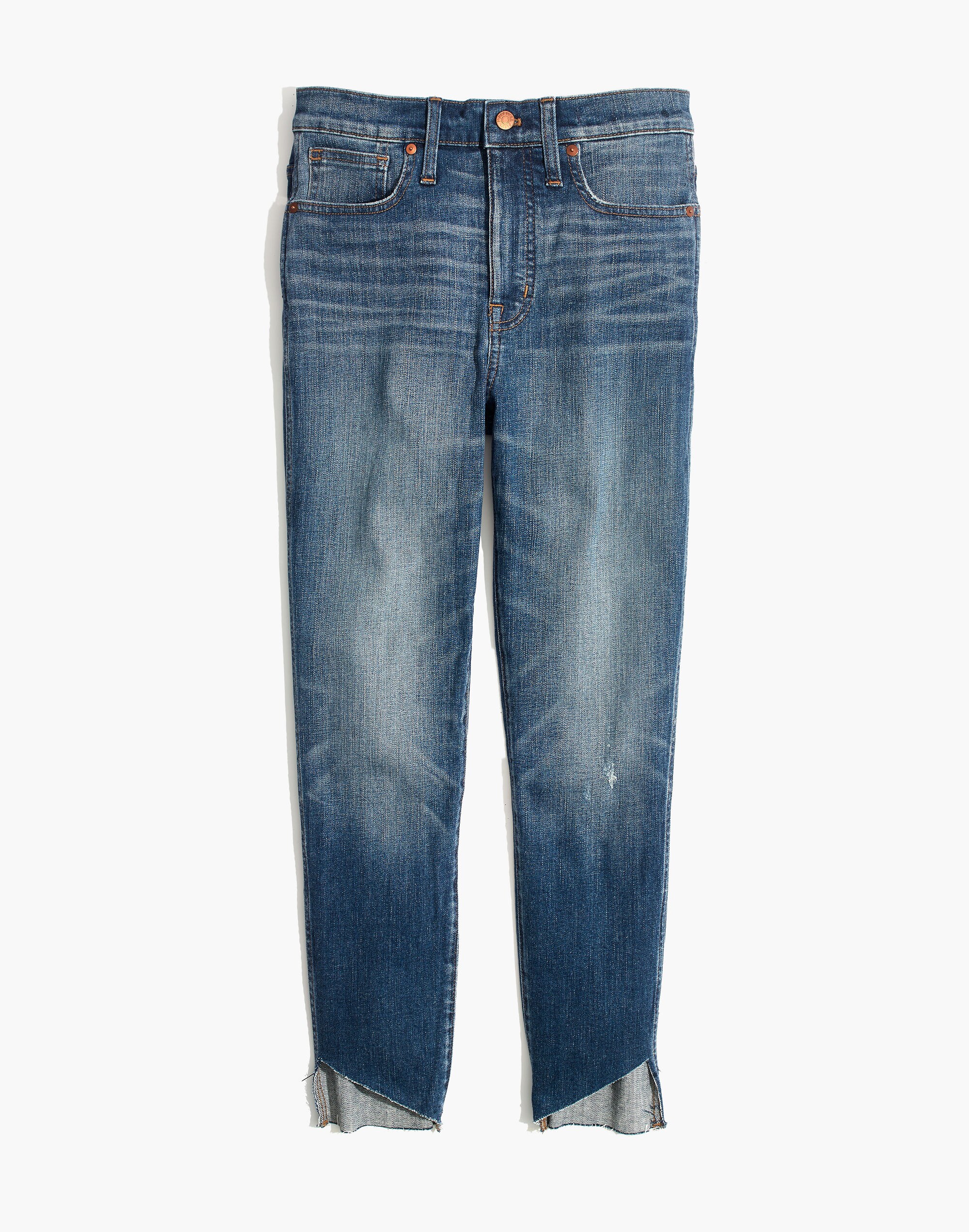 10" High-Rise Skinny Jeans: Cutout Tulip Hem Edition