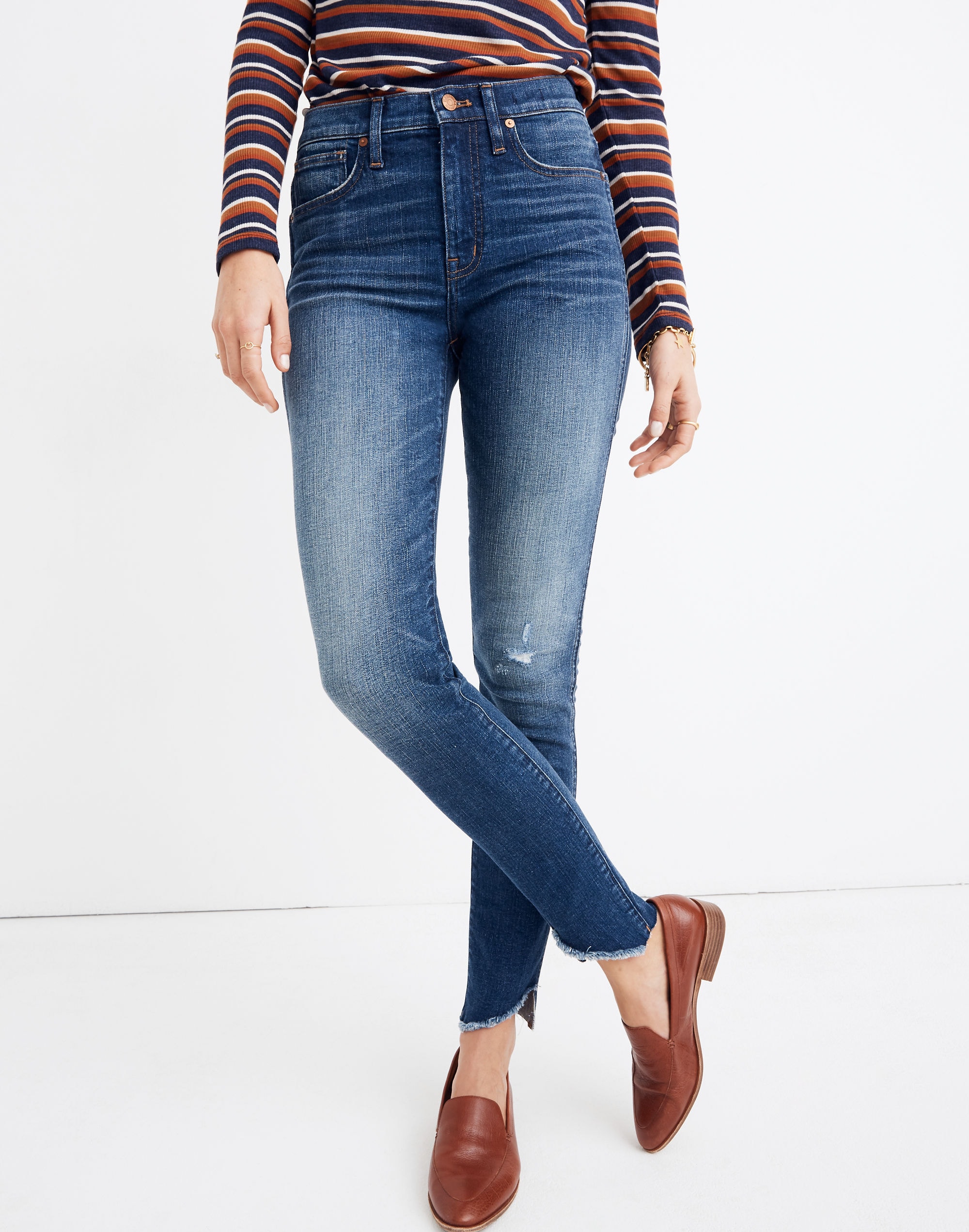10" High-Rise Skinny Jeans: Cutout Tulip Hem Edition