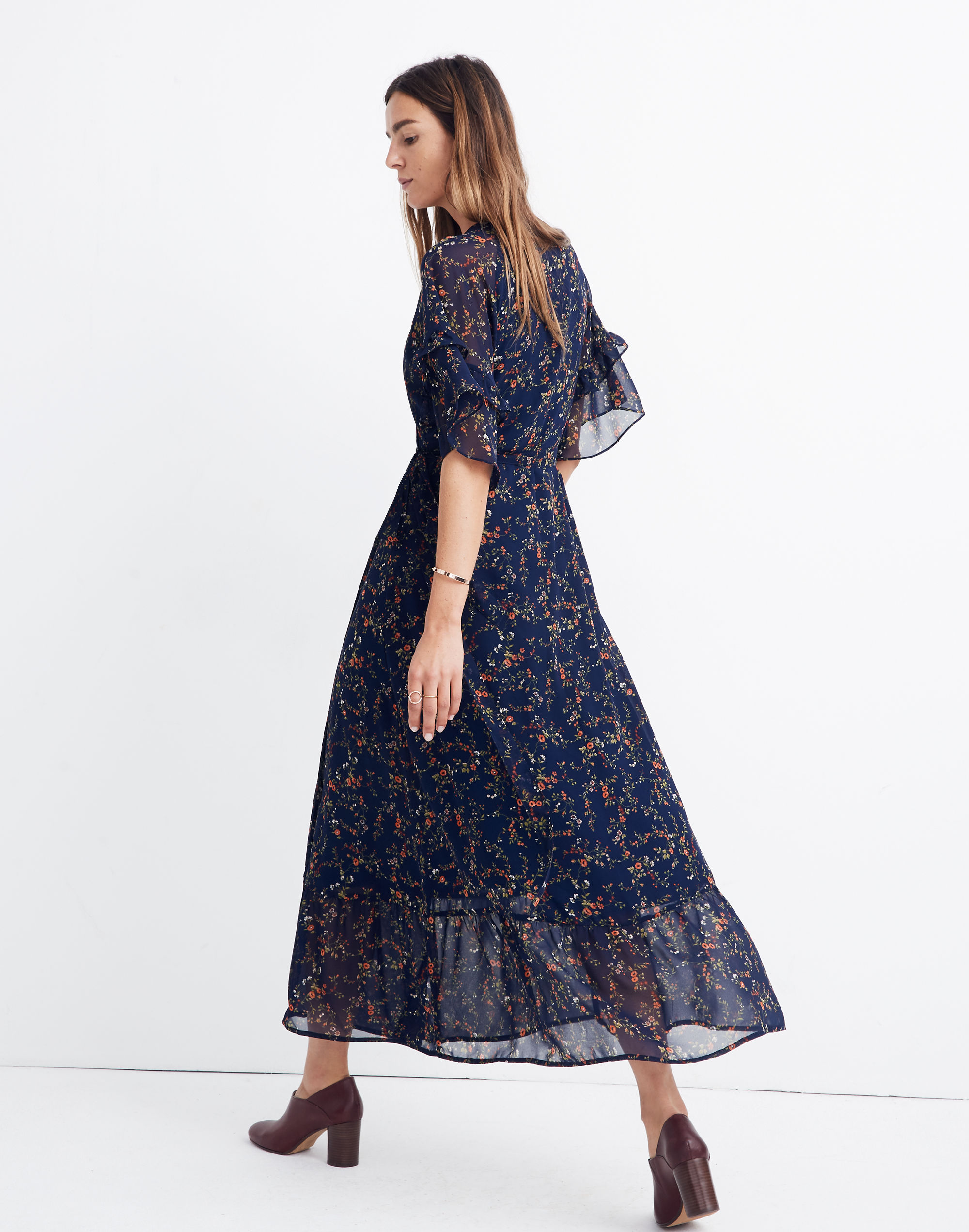 Vervain Ruffle-Sleeve Wrap Dress in Moonless Floral