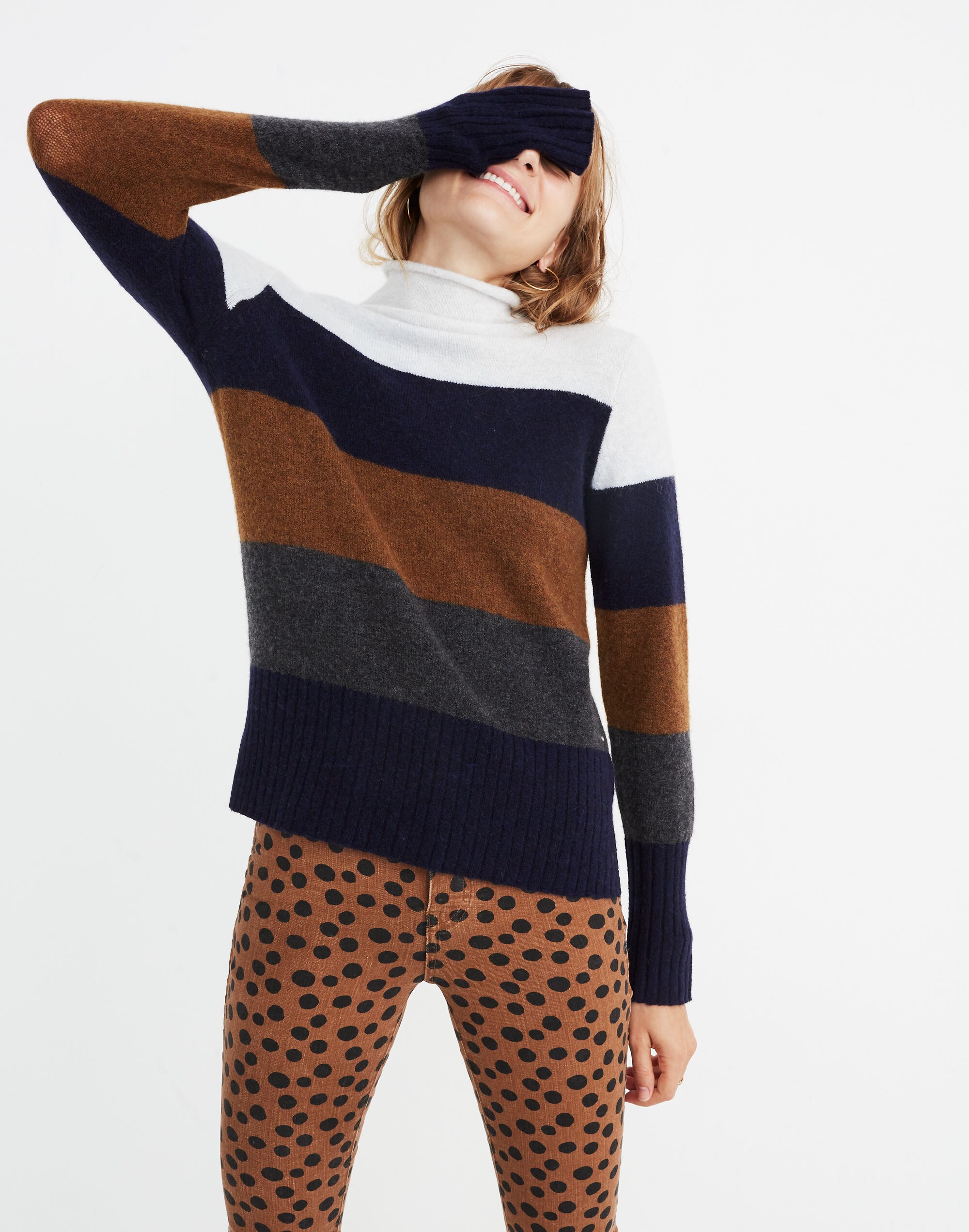 inland striped turtleneck sweater in coziest yarn
