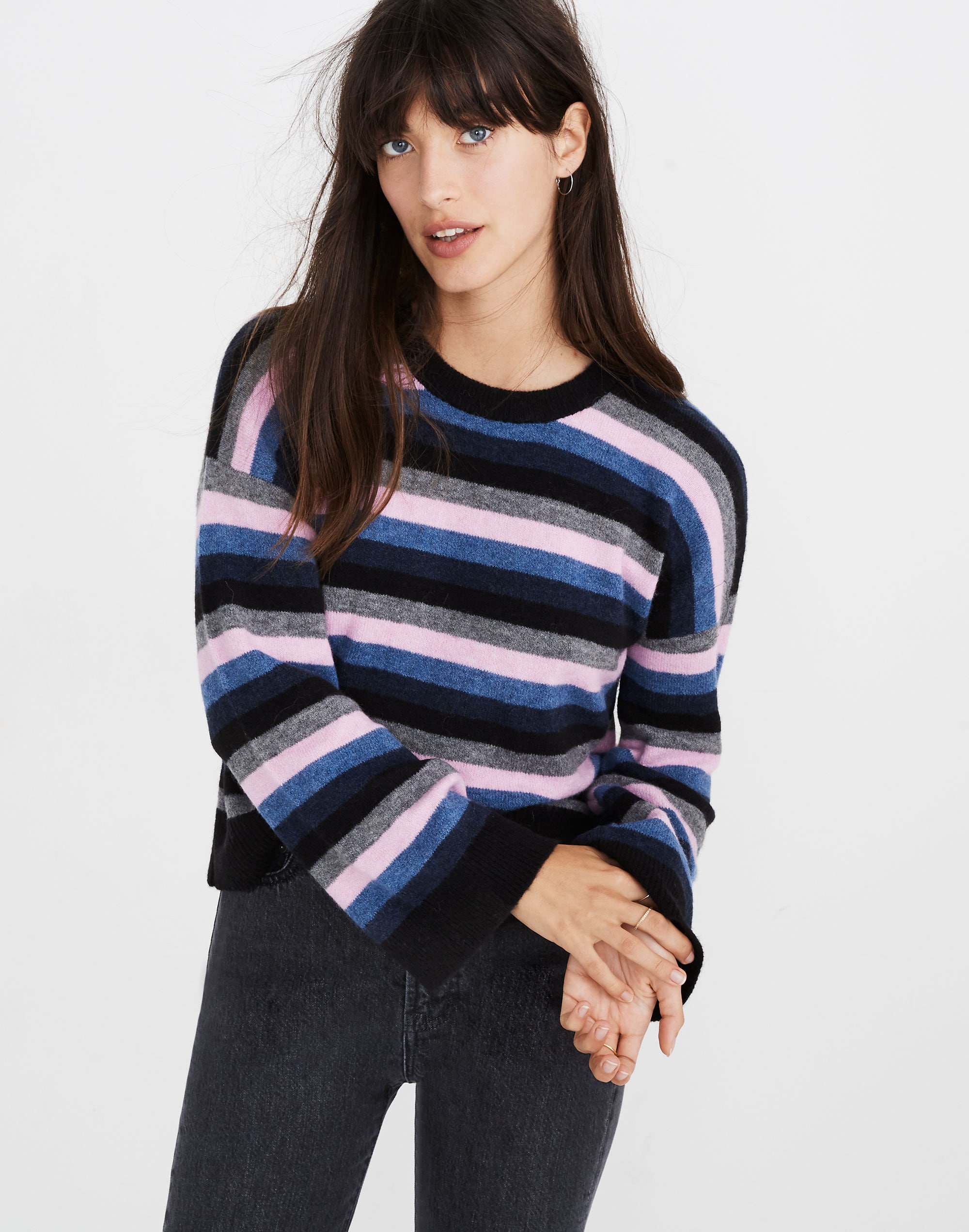 cardiff striped crewneck sweater in coziest yarn