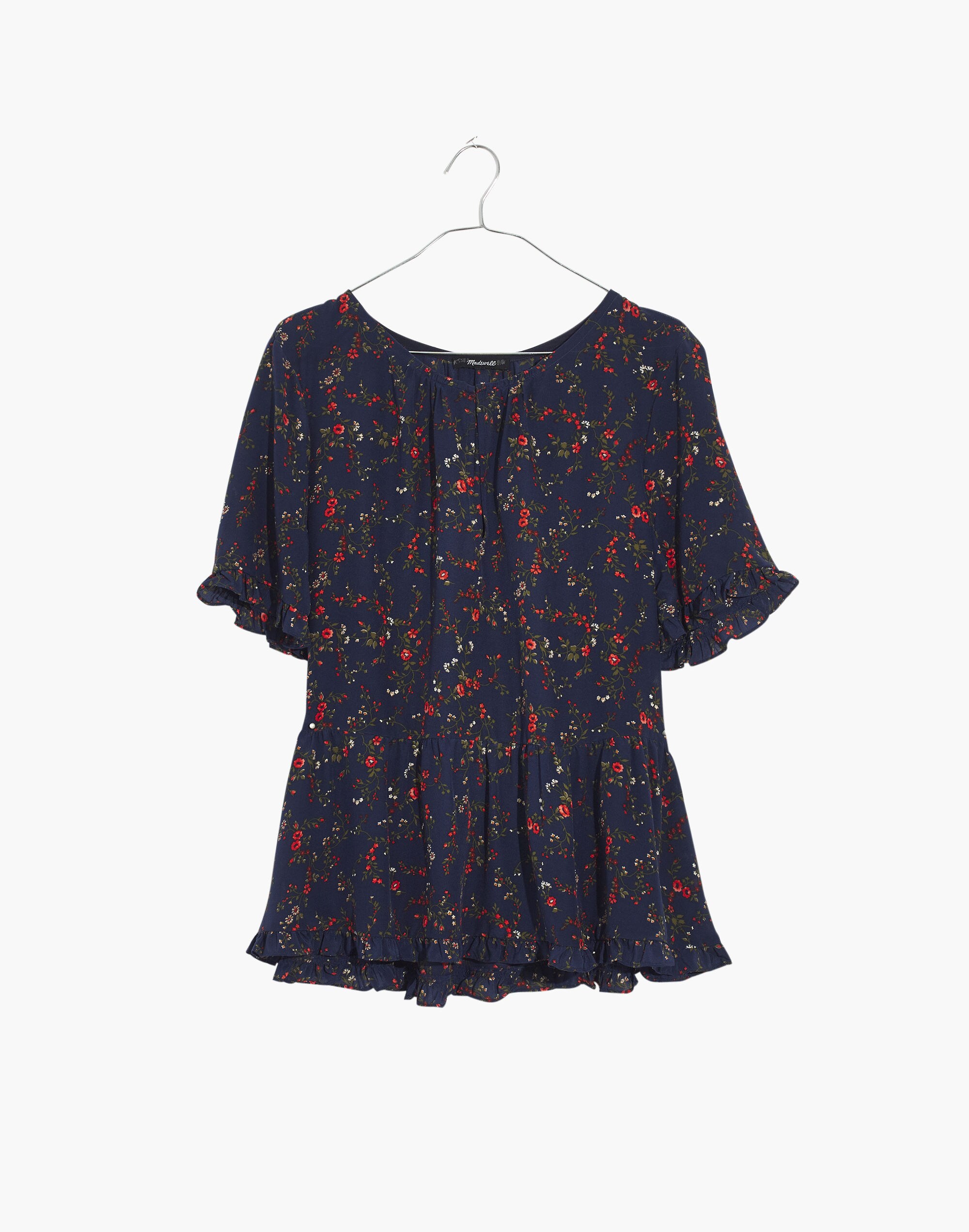 Silk Stanza Ruffle-Hem Top in Moonless Floral