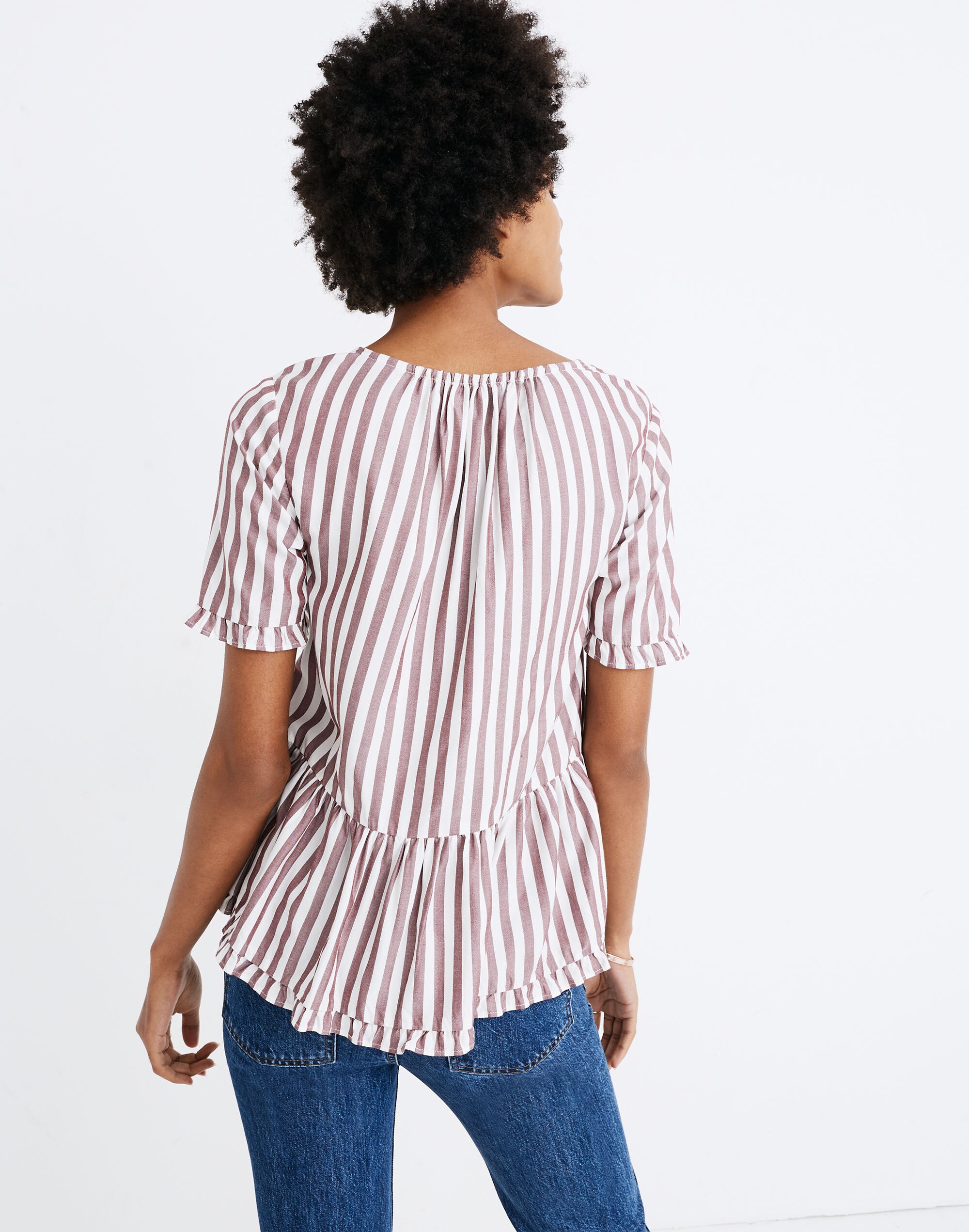 Stanza Ruffle-Hem Top in Stripe