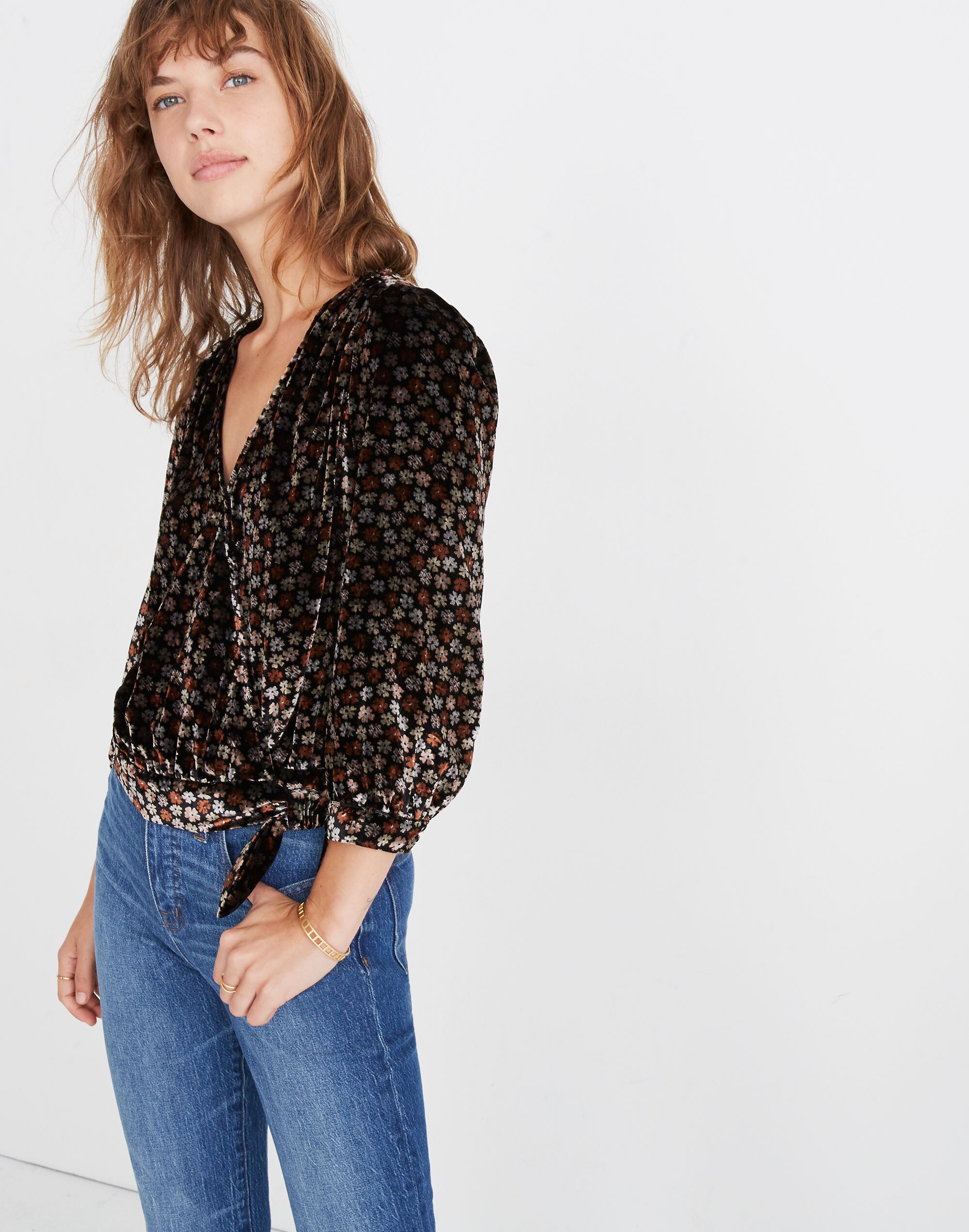 Velvet Wrap Top in Petite Blooms