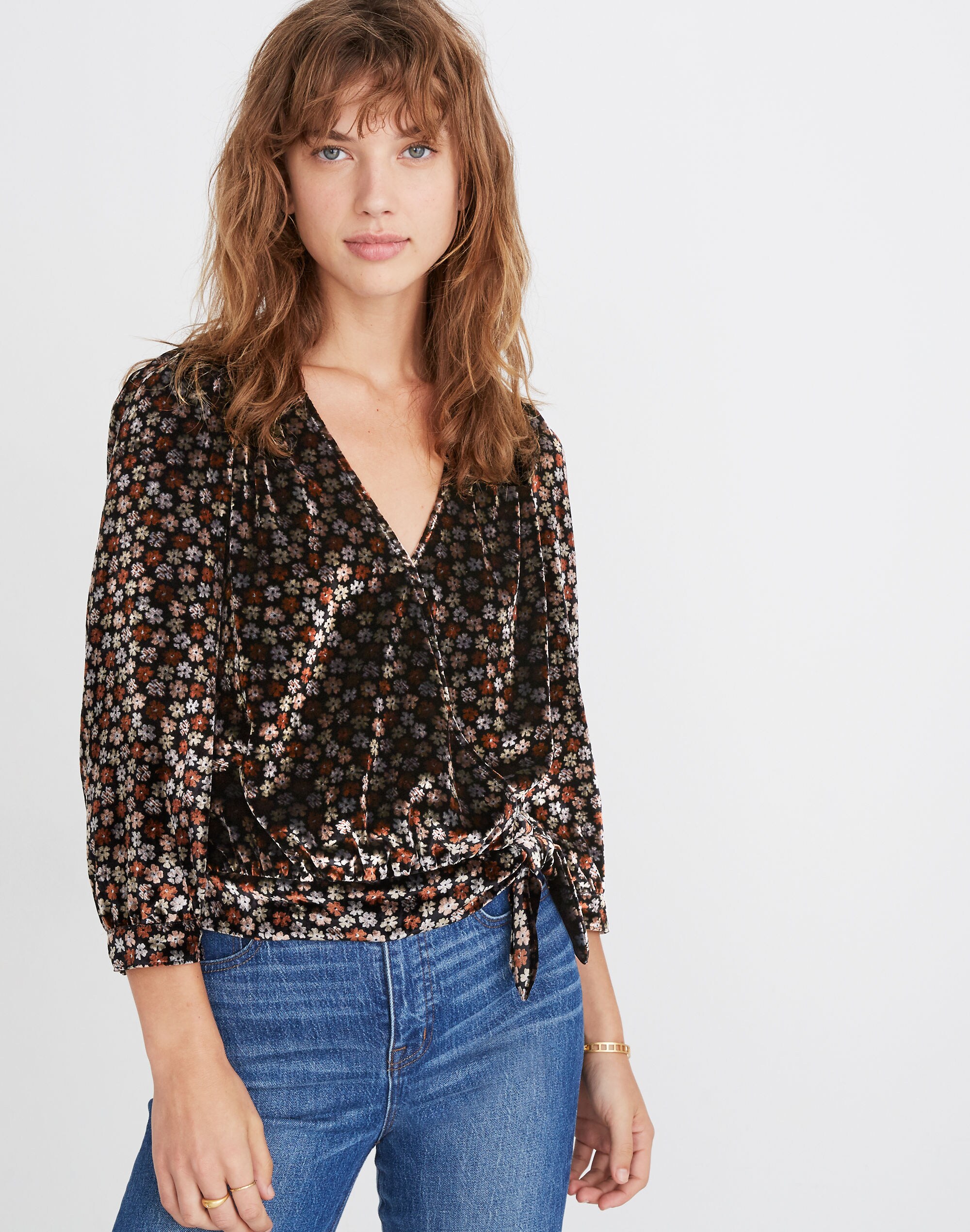 Velvet Wrap Top in Petite Blooms