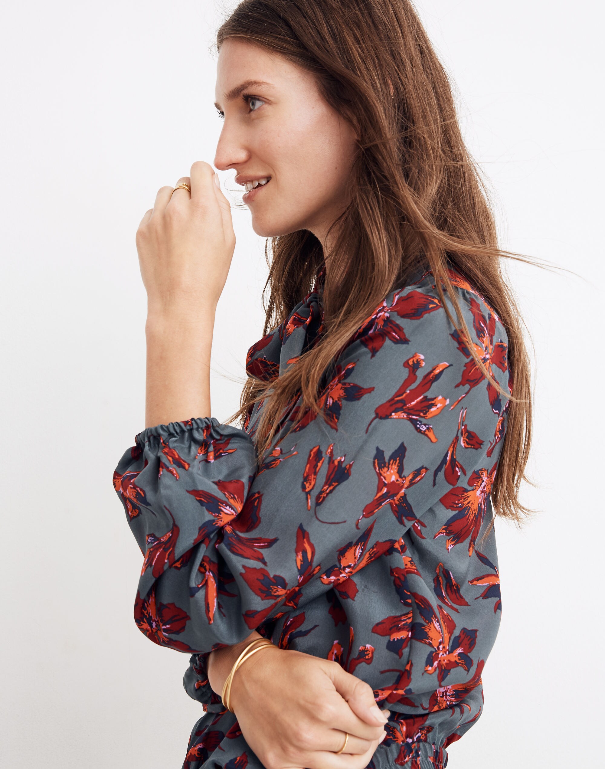 Silk Tie-Neck Wrap Top in Winter Orchid