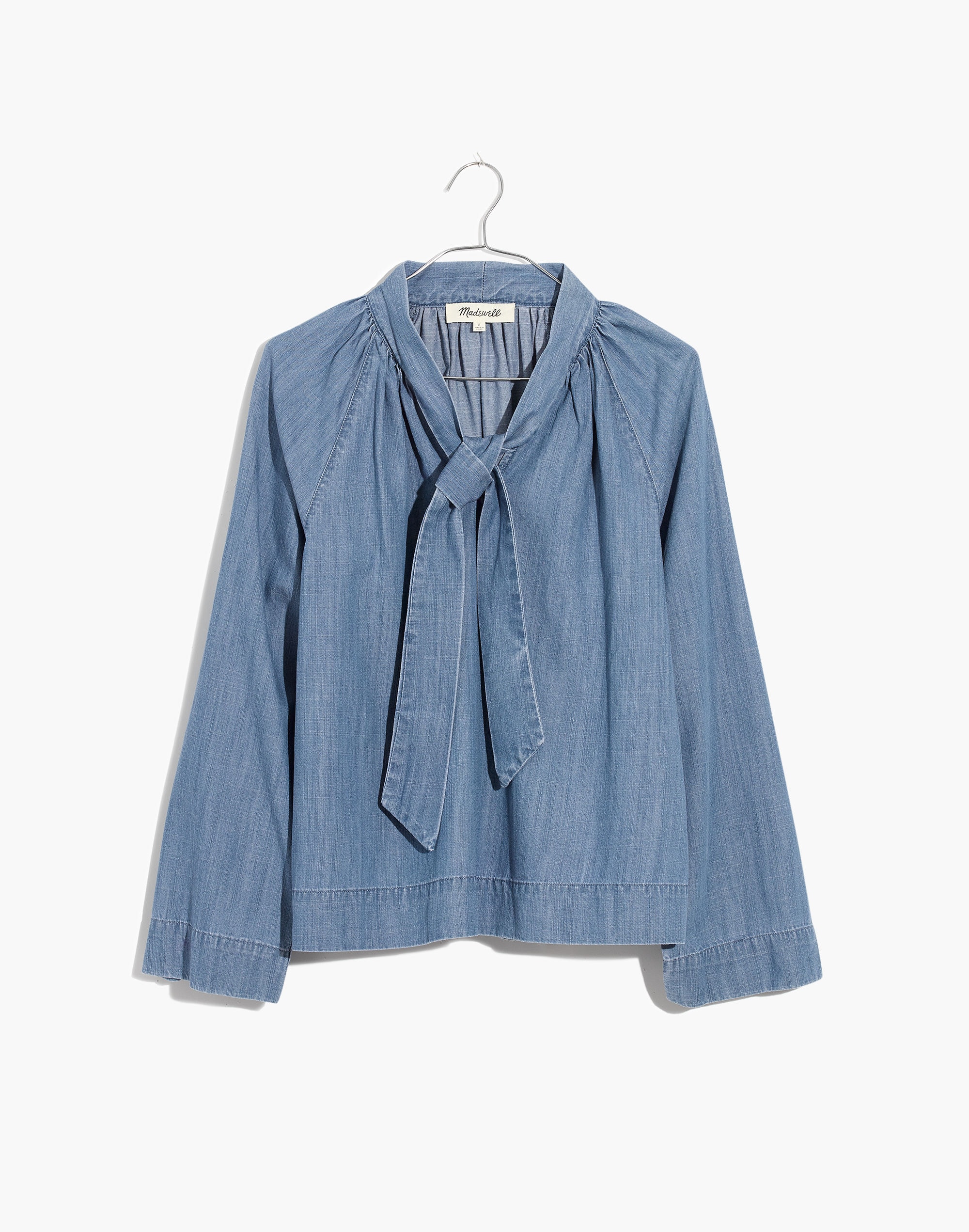 Denim Tie-Neck Popover Shirt