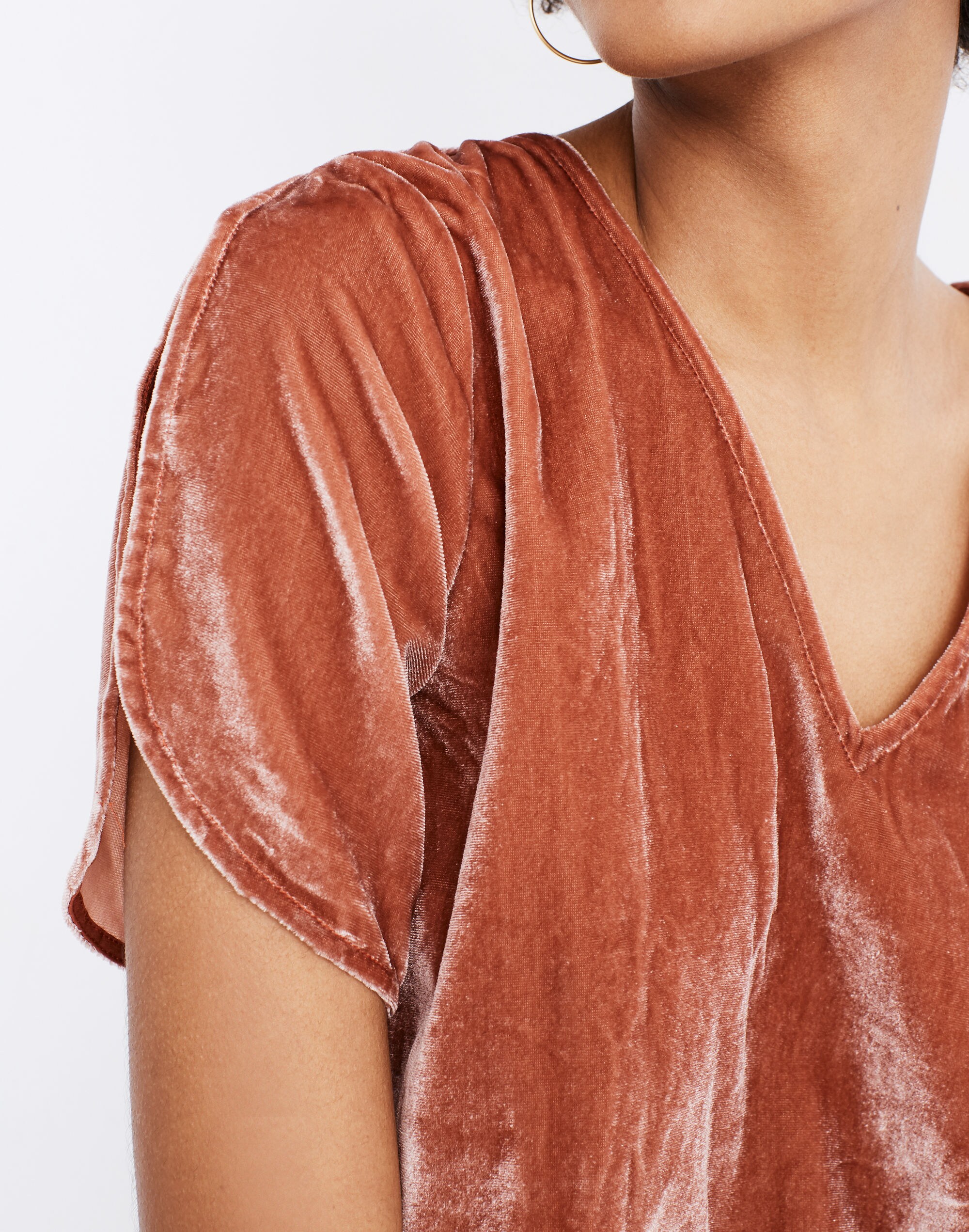 Velvet Tulip-Sleeve Ruffle Top