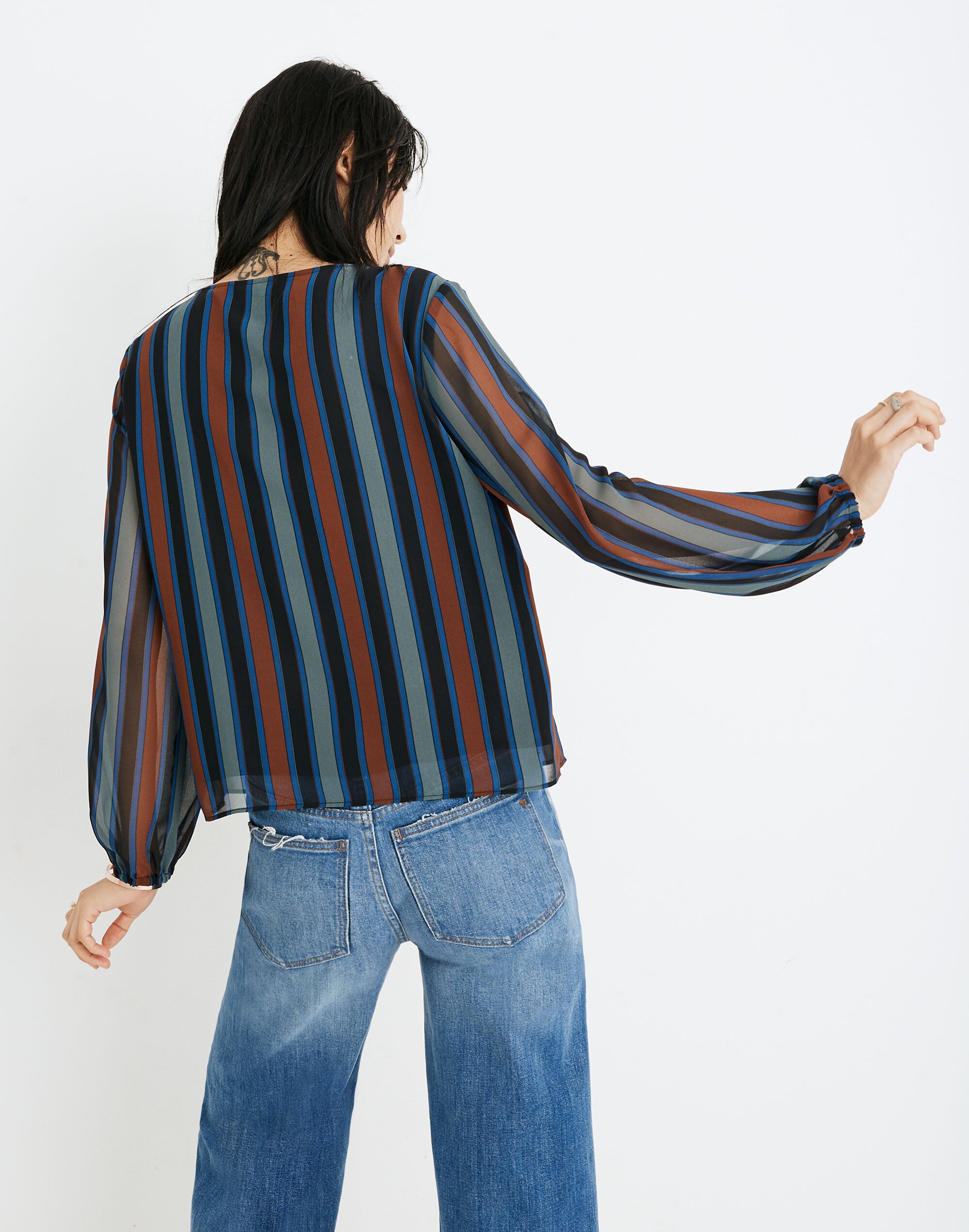 McQ トップス Sheer-Sleeve Top in Academy Stripe | Madewell