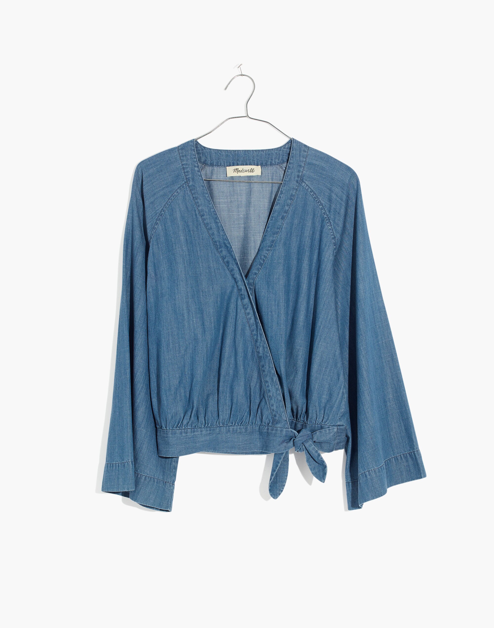 Denim Bell-Sleeve Wrap Top