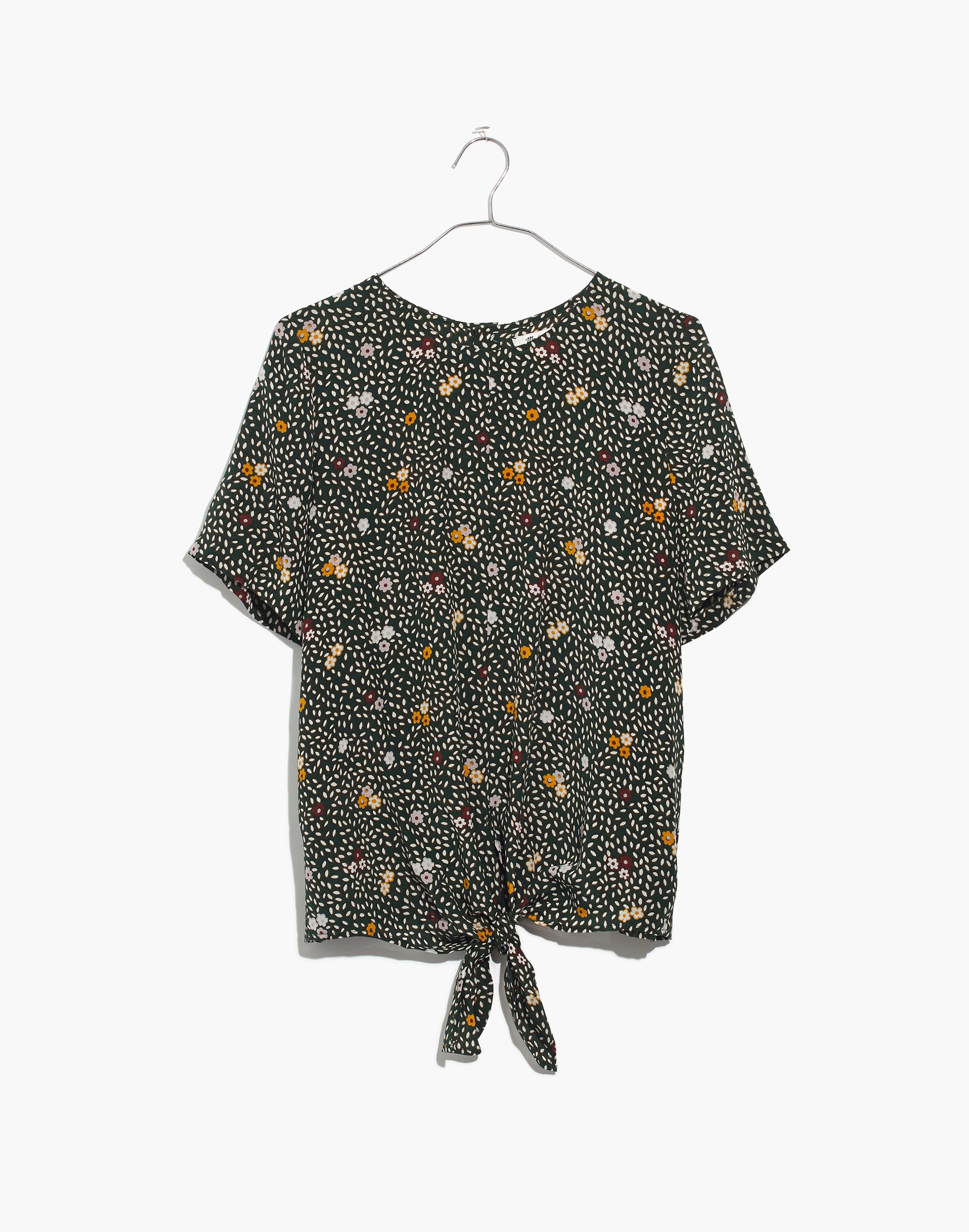 Silk Button-Back Tie Tee in Dropleaf Floral