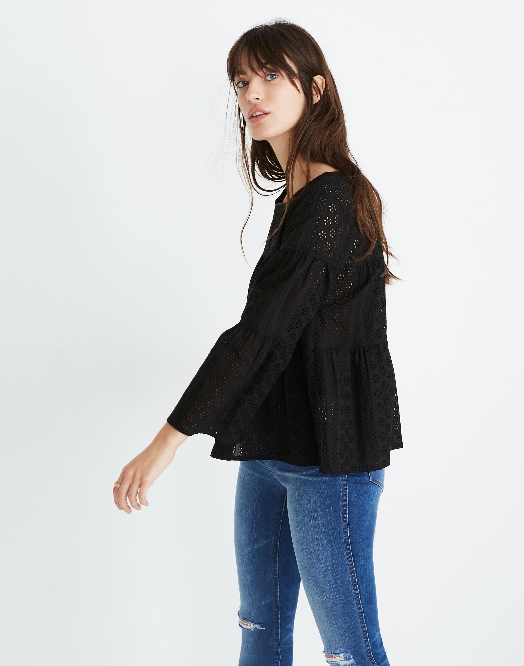 Eyelet Tiered Button-Back Top