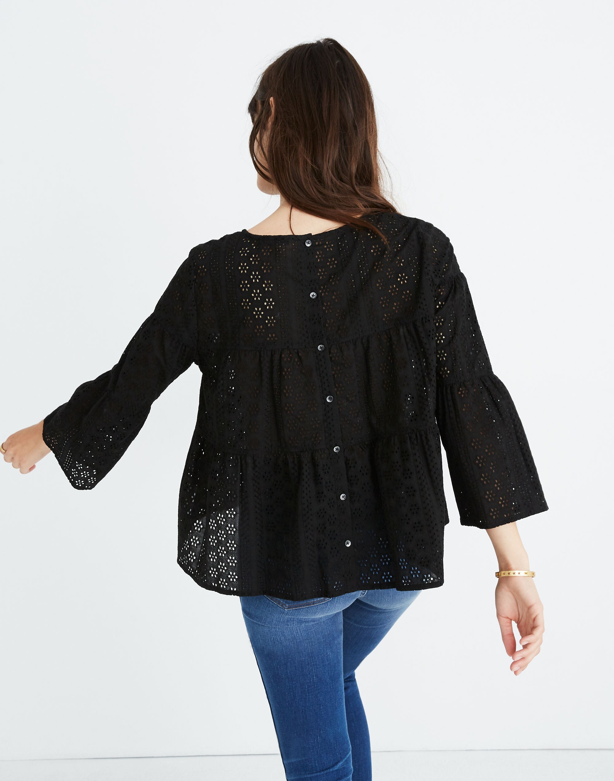 Eyelet Tiered Button-Back Top