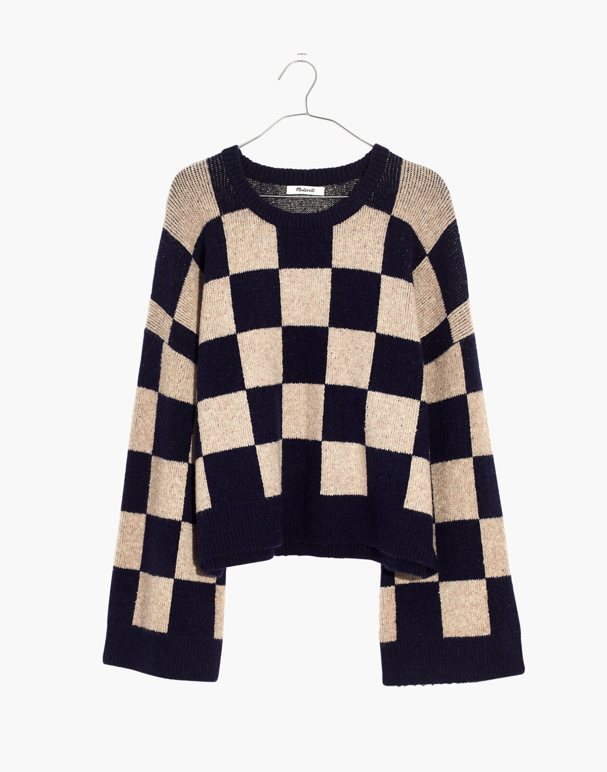 Cardiff Checkerboard Crewneck Sweater in Coziest Yarn