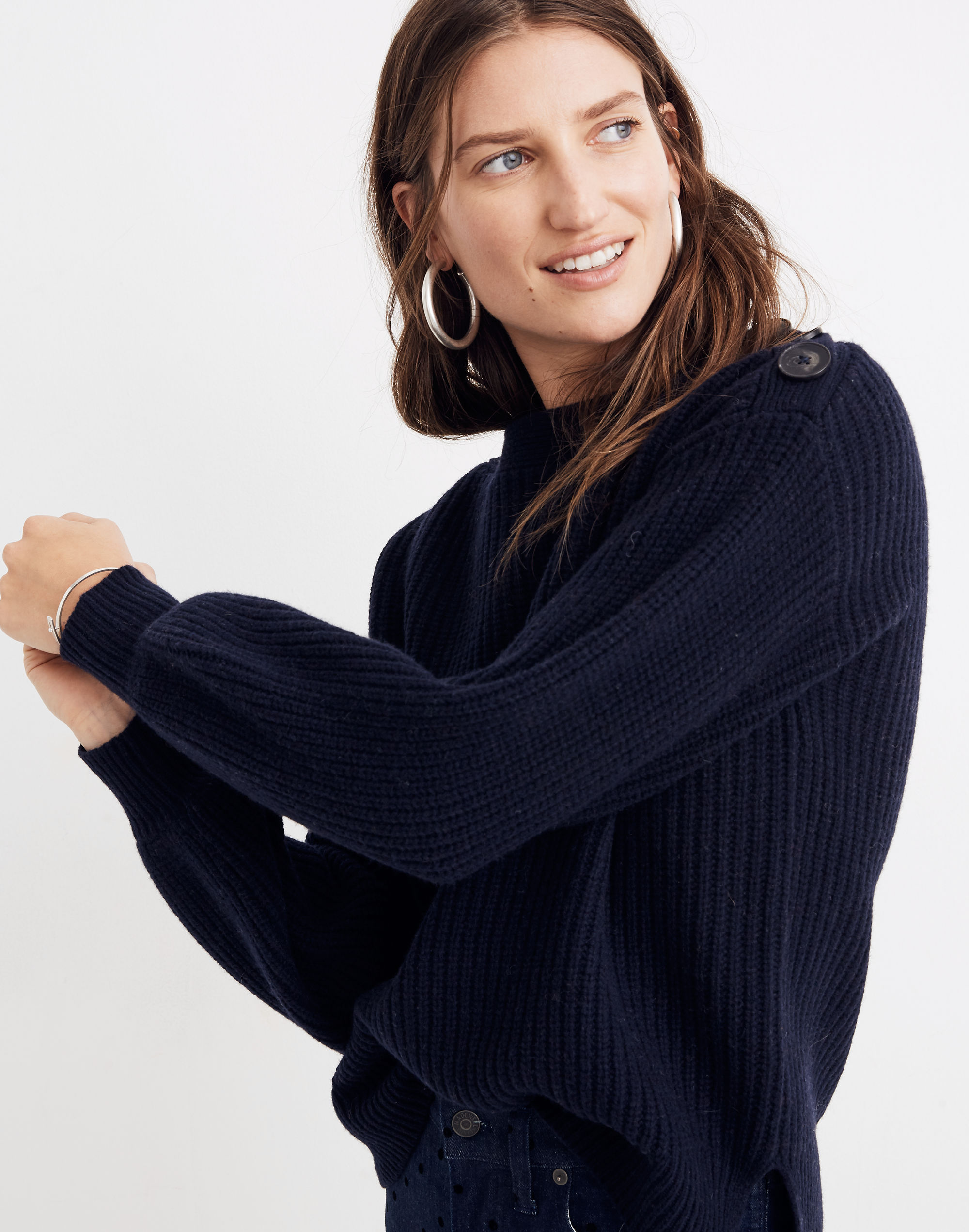 Boatneck Button-Shoulder Sweater
