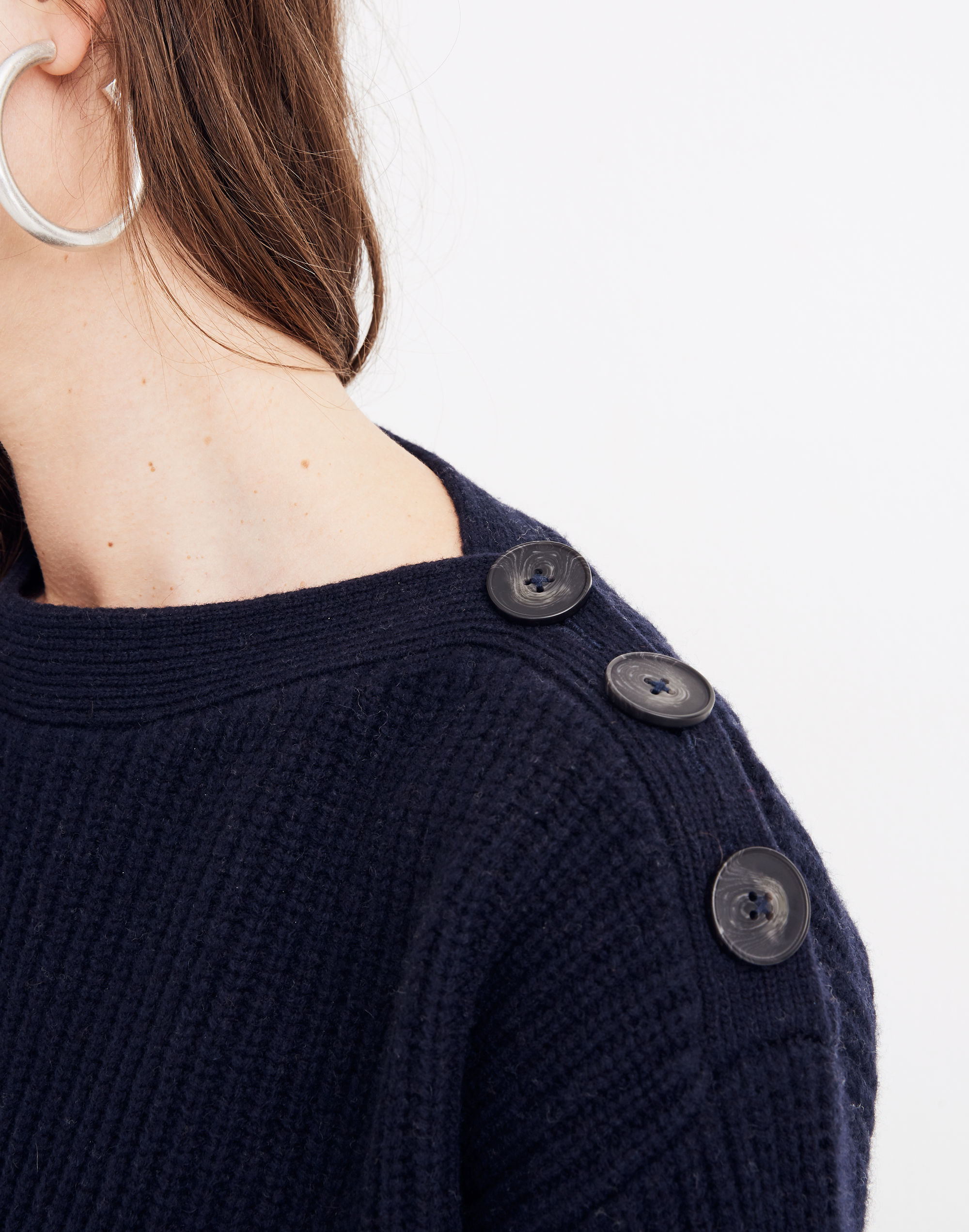 Boatneck Button-Shoulder Sweater