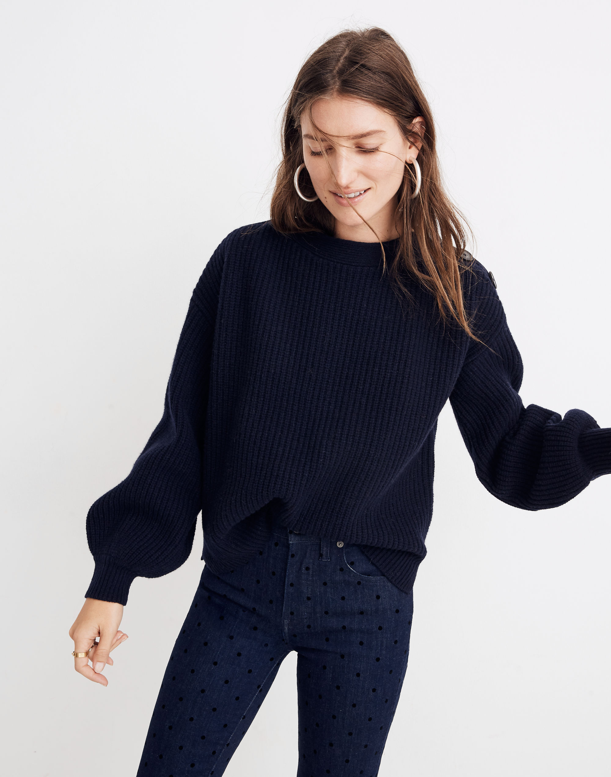 Boatneck Button-Shoulder Sweater