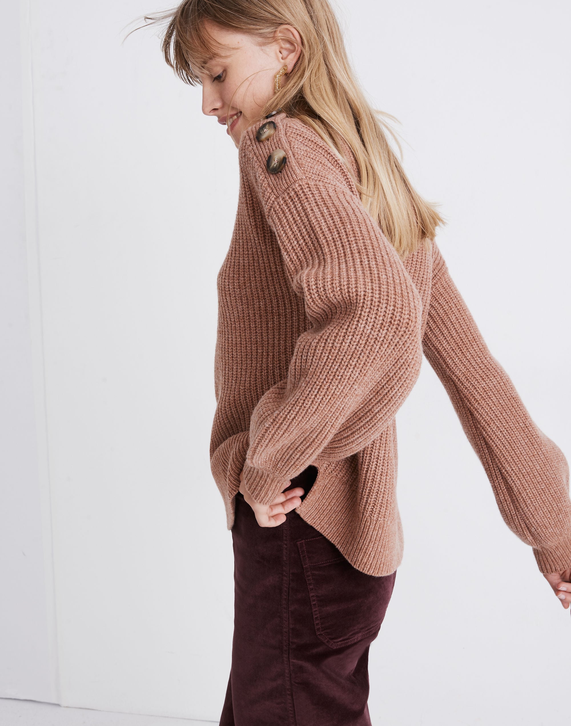 Boatneck Button-Shoulder Sweater