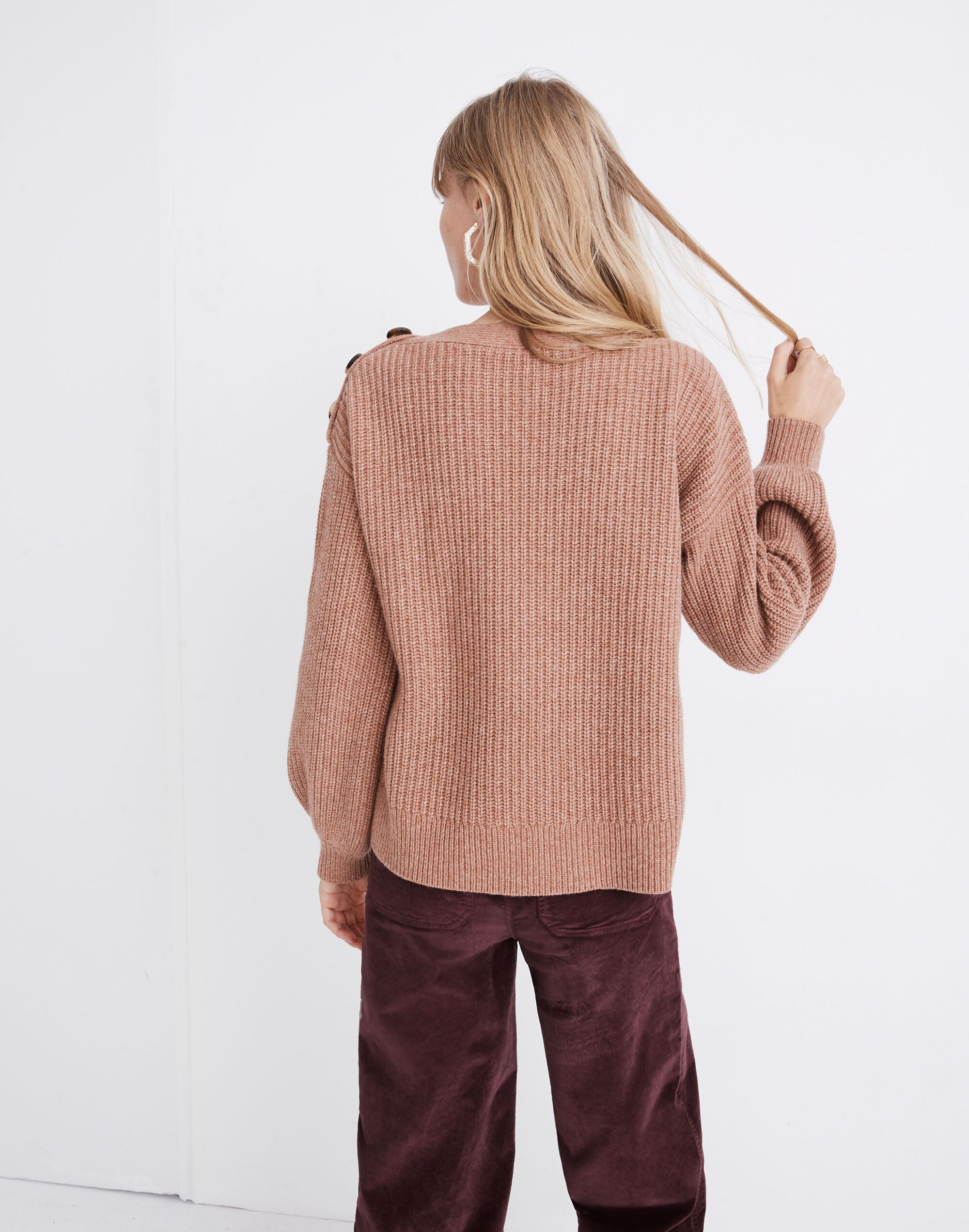 Boatneck Button-Shoulder Sweater