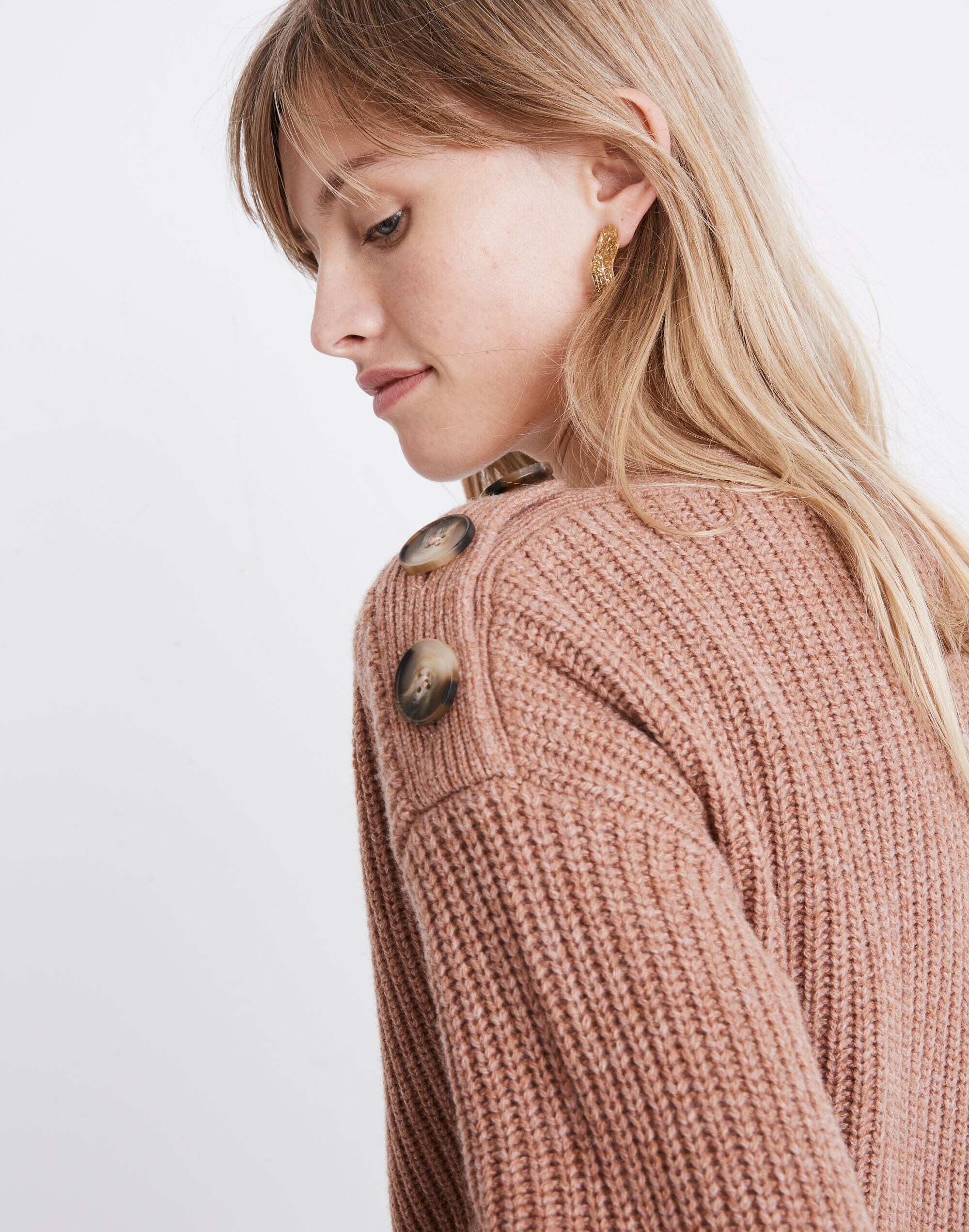Boatneck Button-Shoulder Sweater