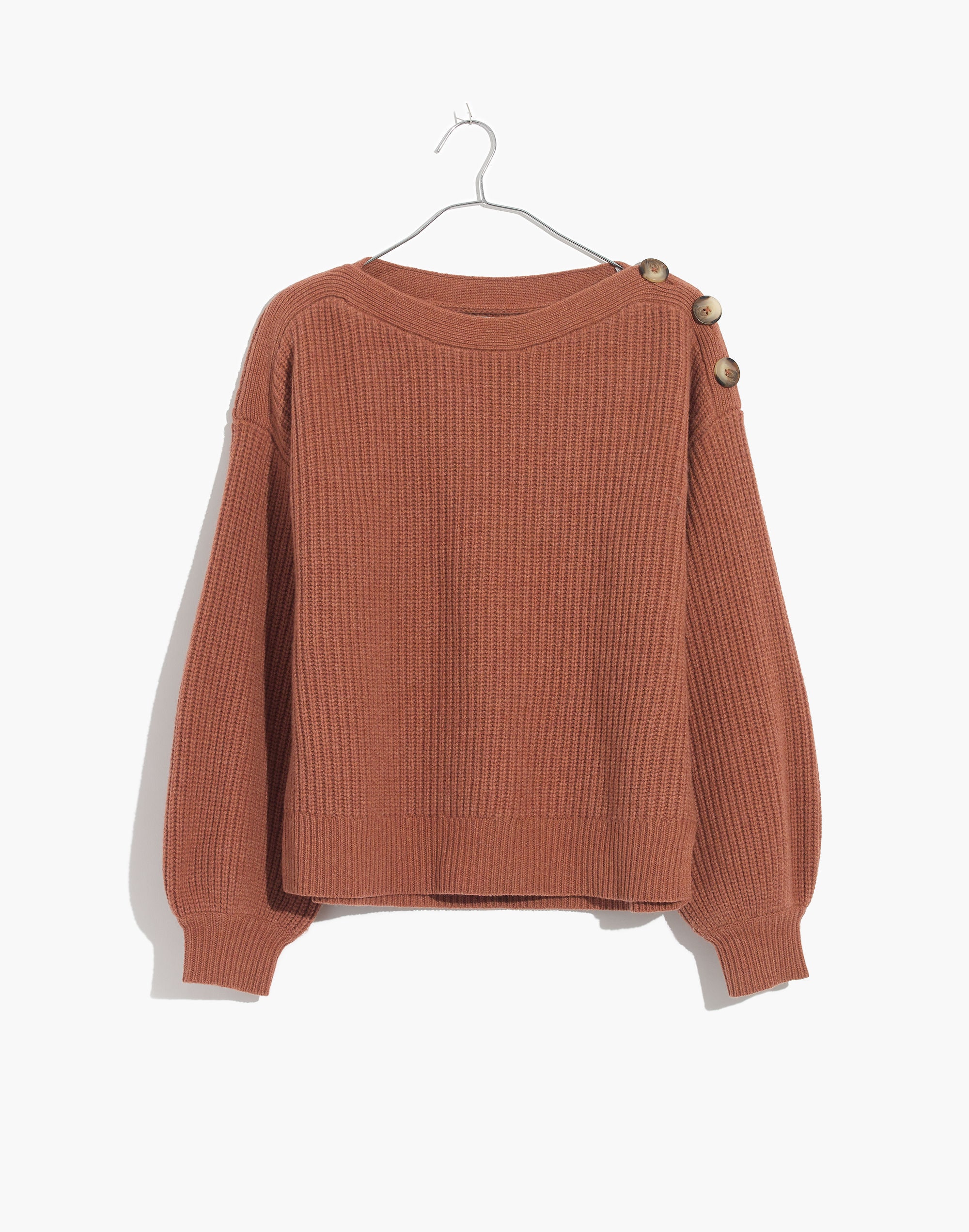 Boatneck Button-Shoulder Sweater