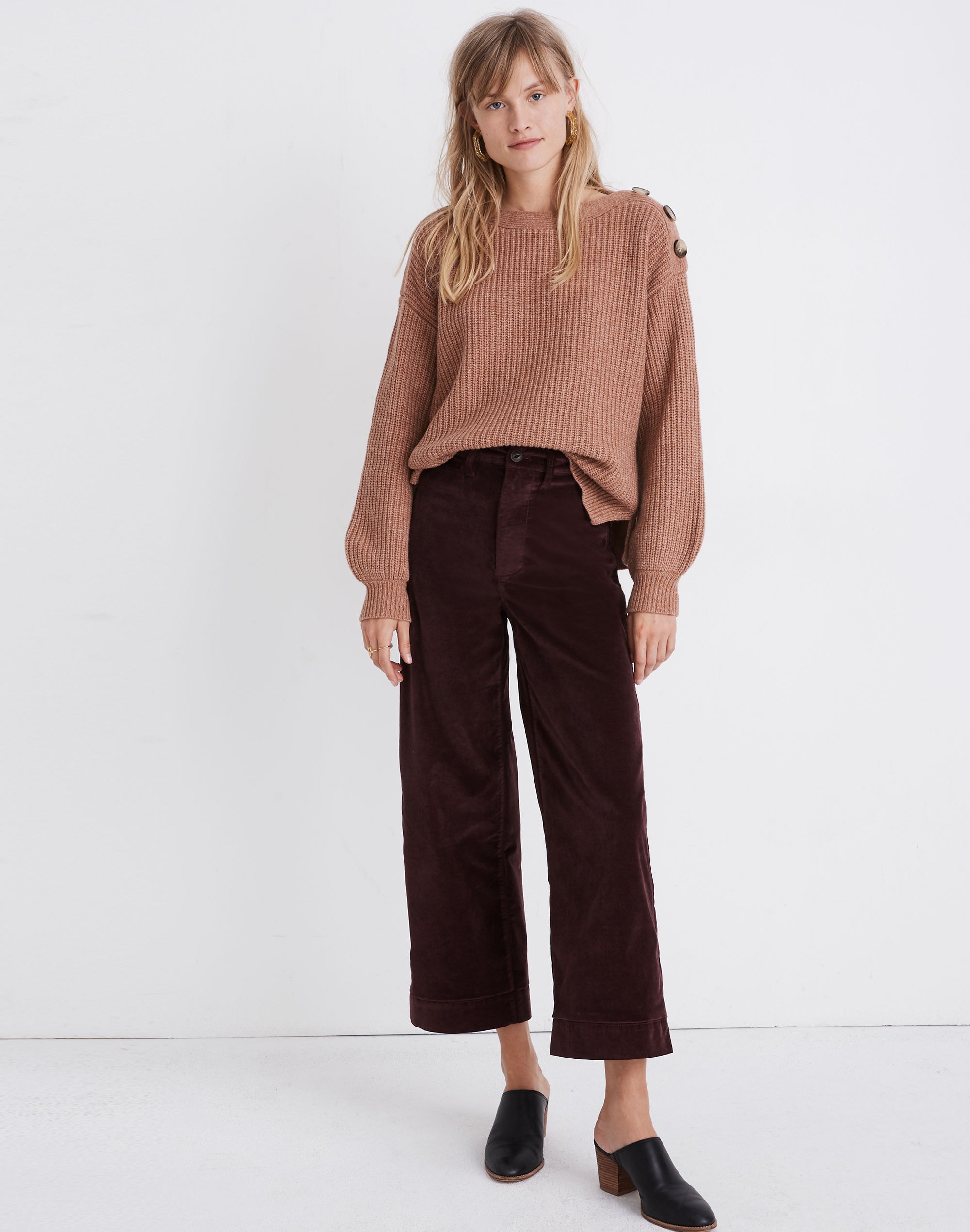 Boatneck Button-Shoulder Sweater