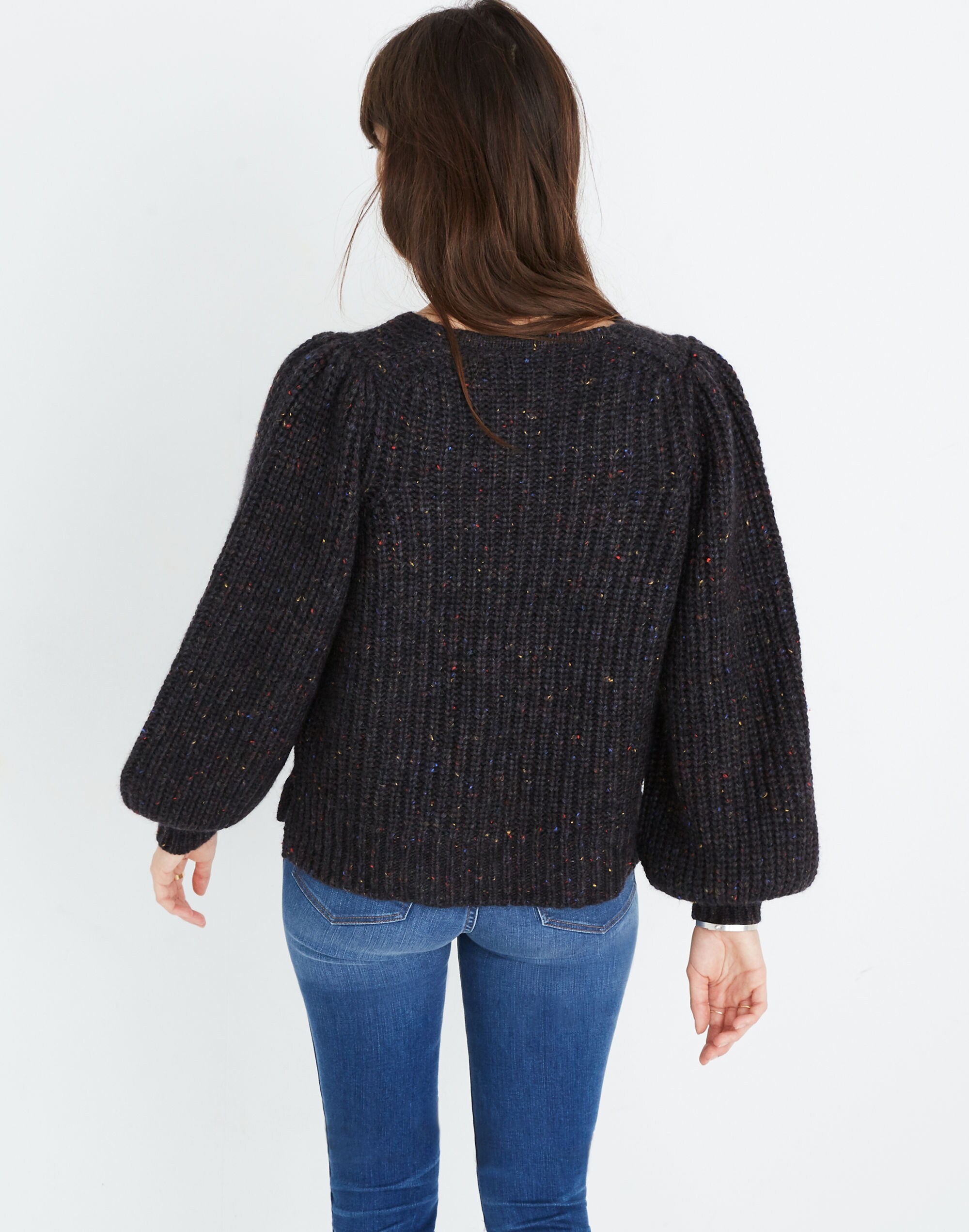 V-Neck Puff-Sleeve Sweater