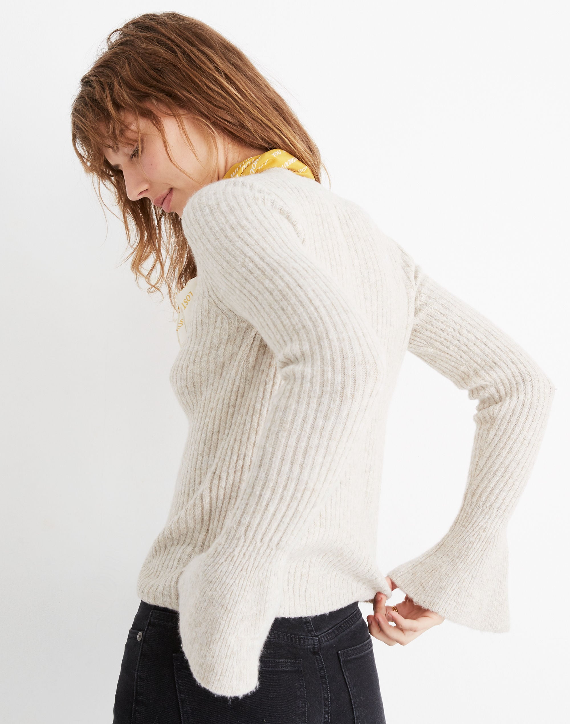Ruffle-Cuff Pullover Sweater