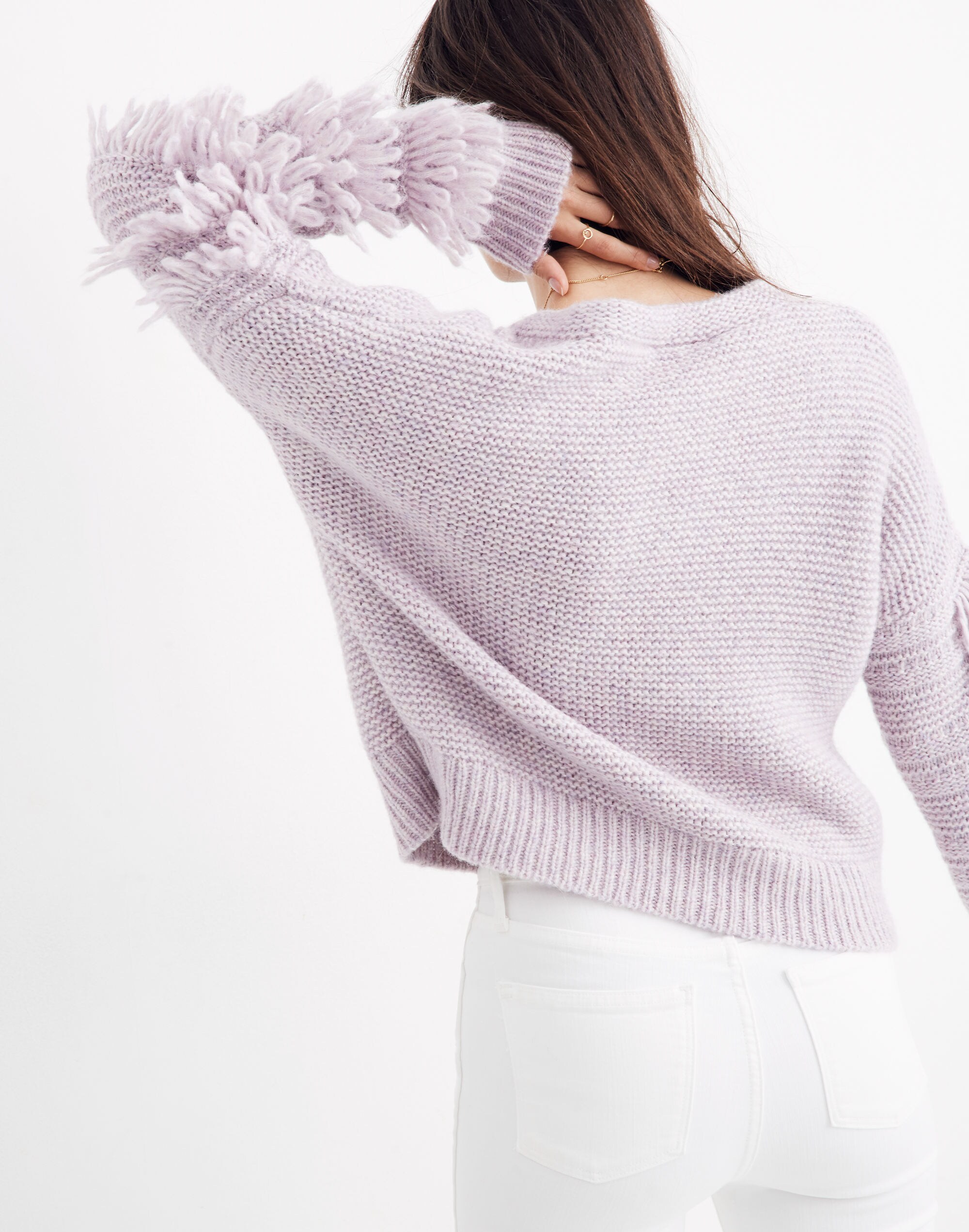 Fringe-Sleeve Pullover Sweater