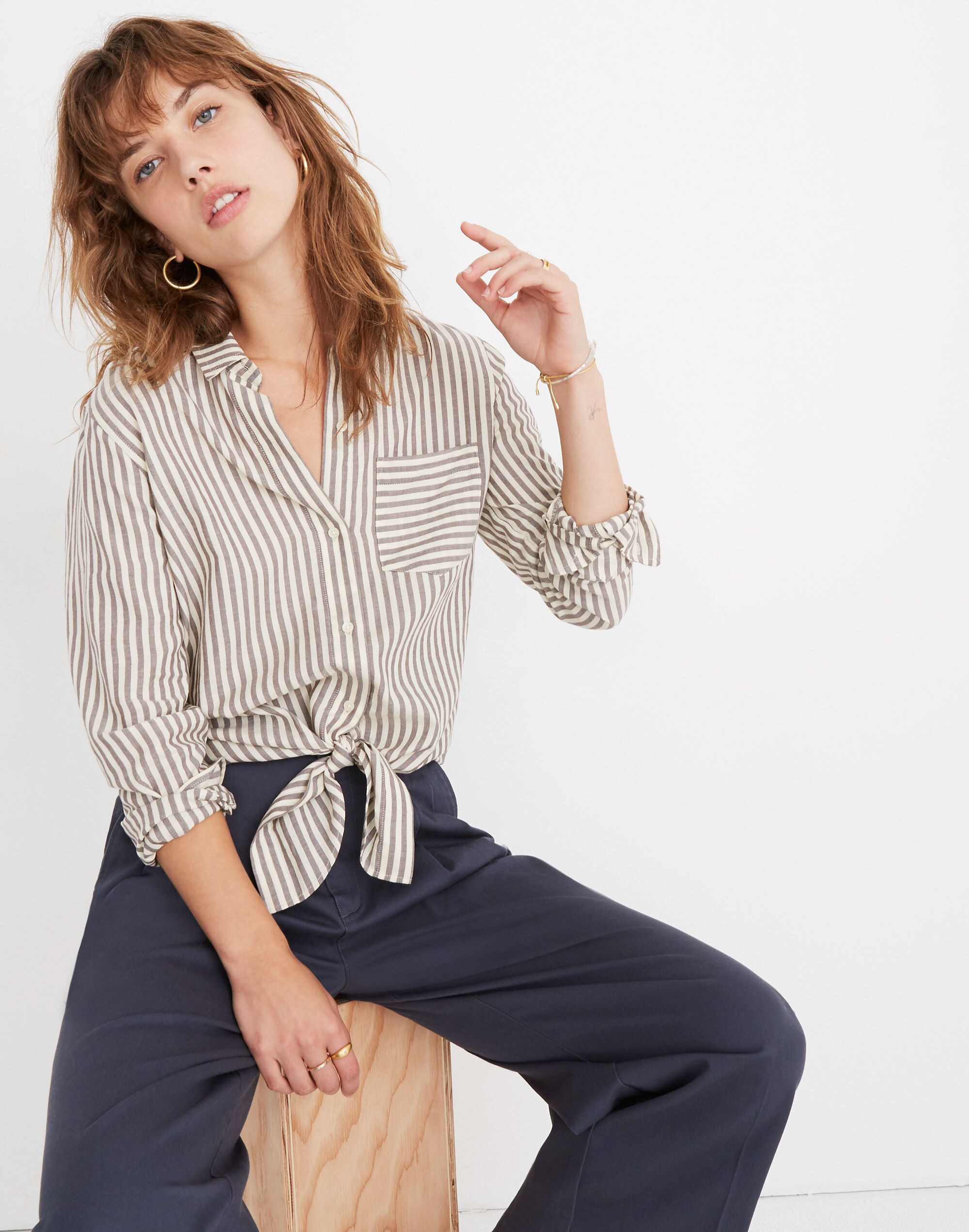 Tie-Front Shirt in Maitland Stripe