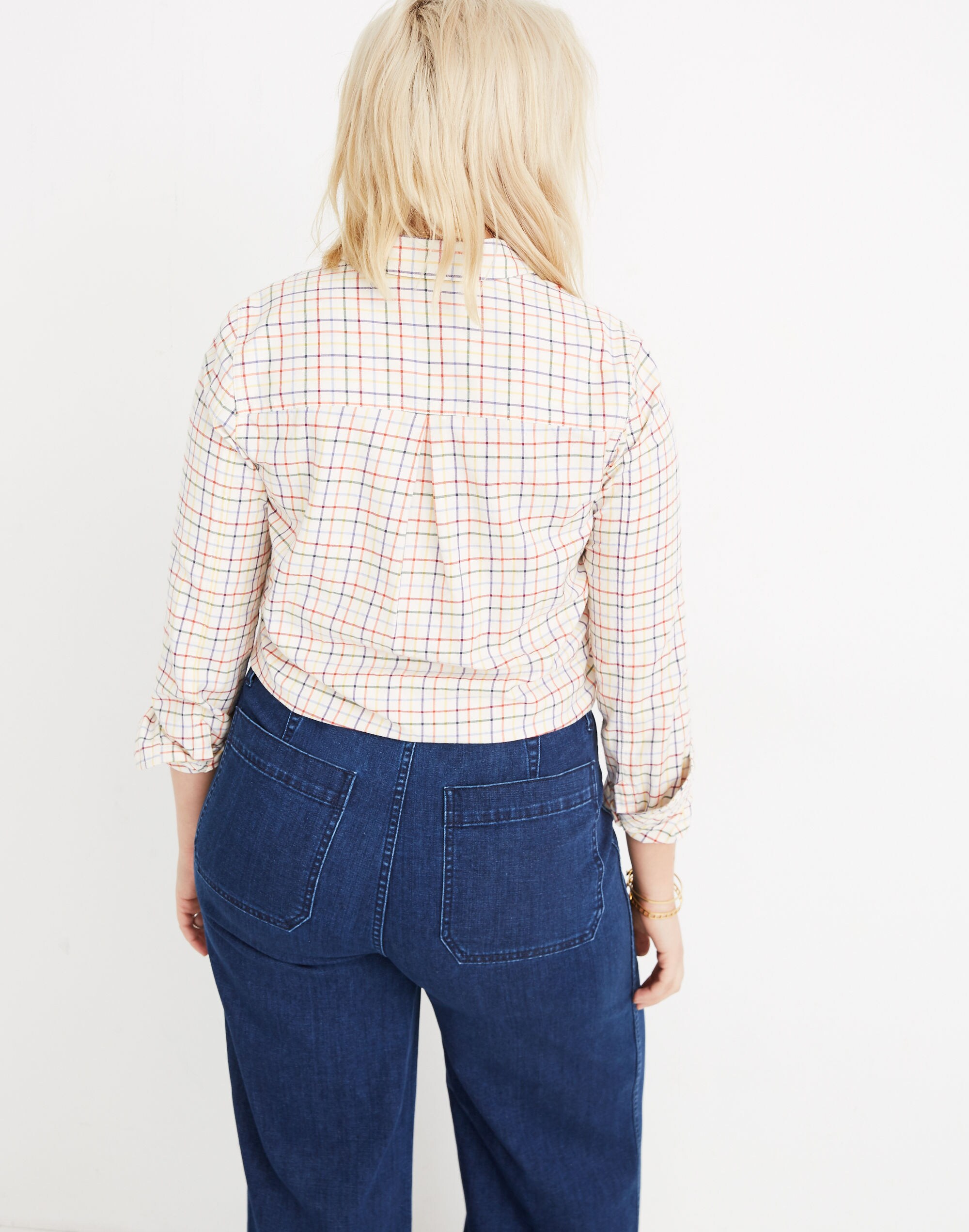 Tie-Front Shirt in Rainbow Plaid