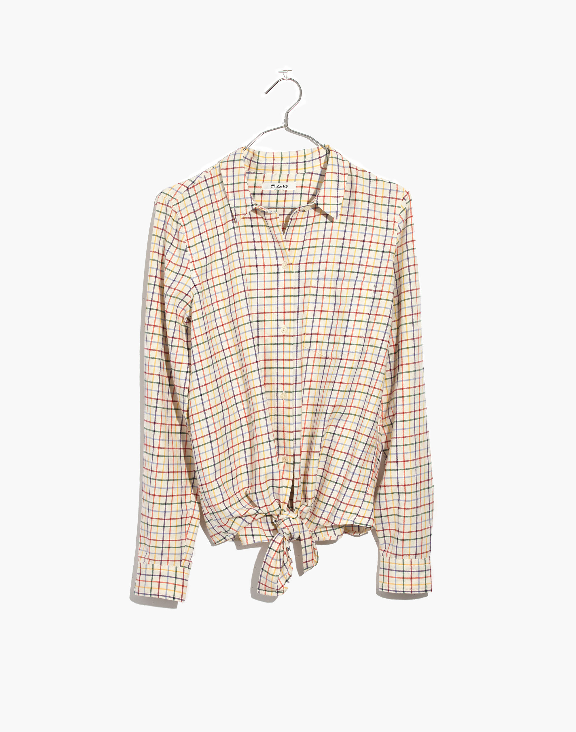 Tie-Front Shirt in Rainbow Plaid