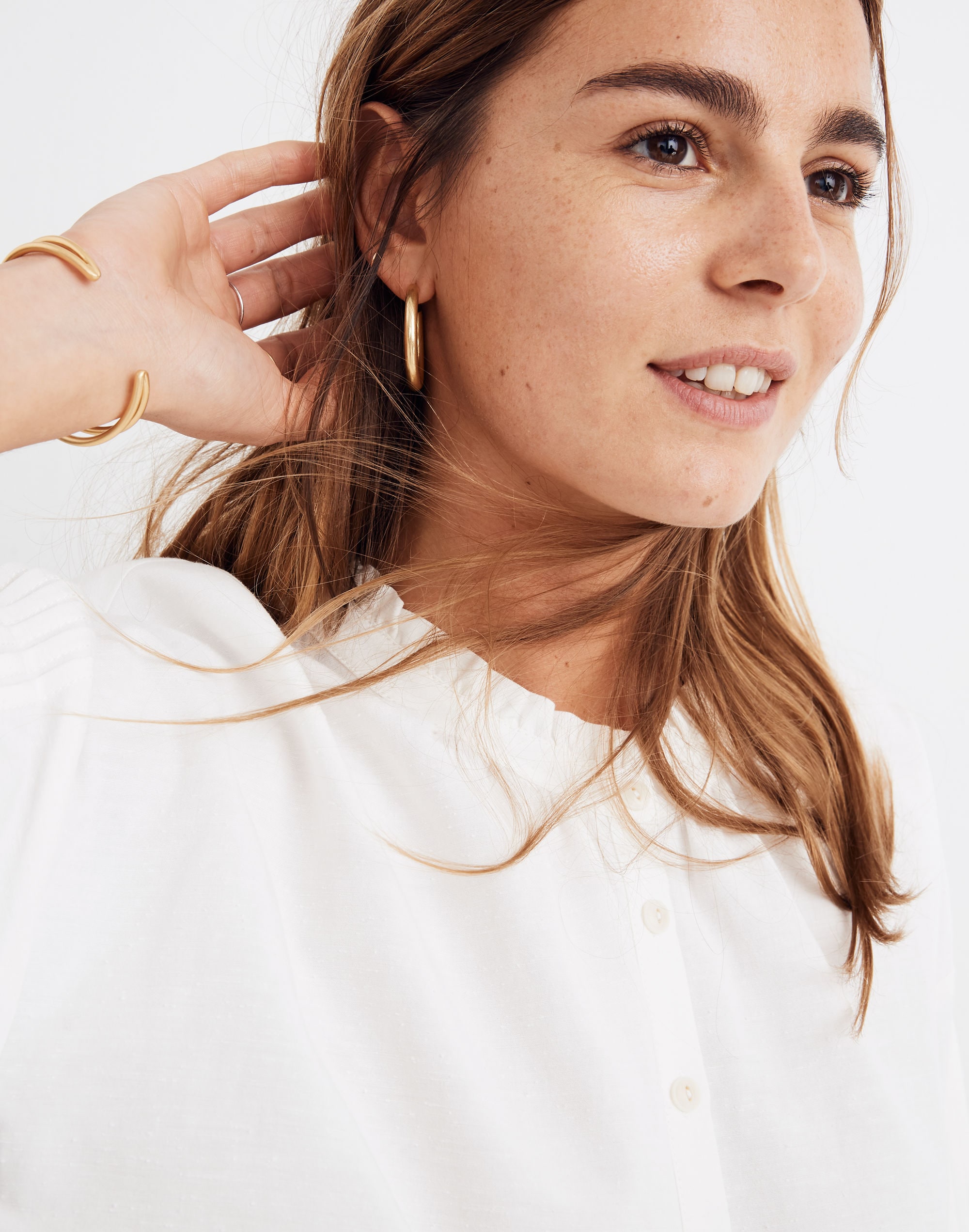 Pintuck-Sleeve Button-Down Top