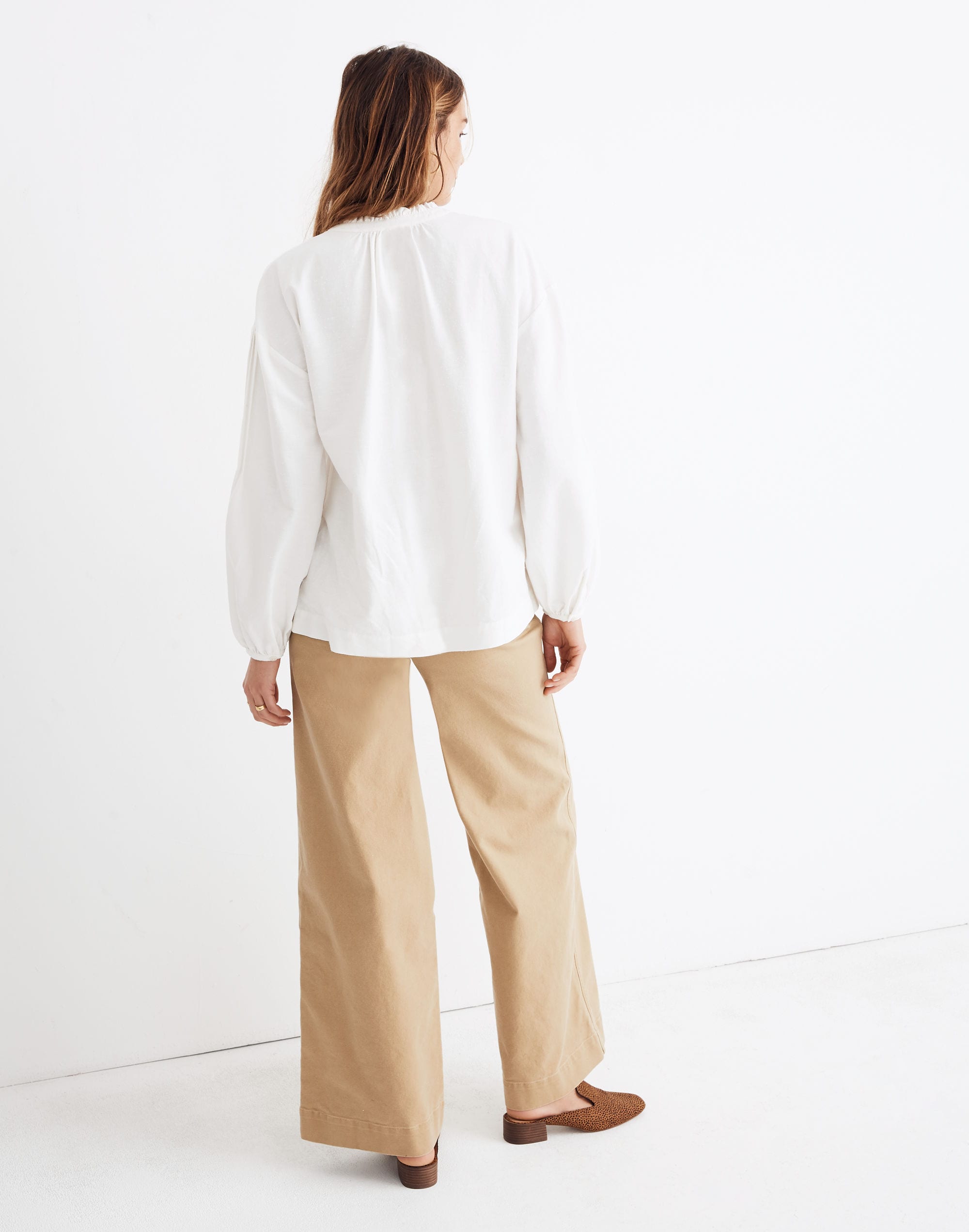 Pintuck-Sleeve Button-Down Top