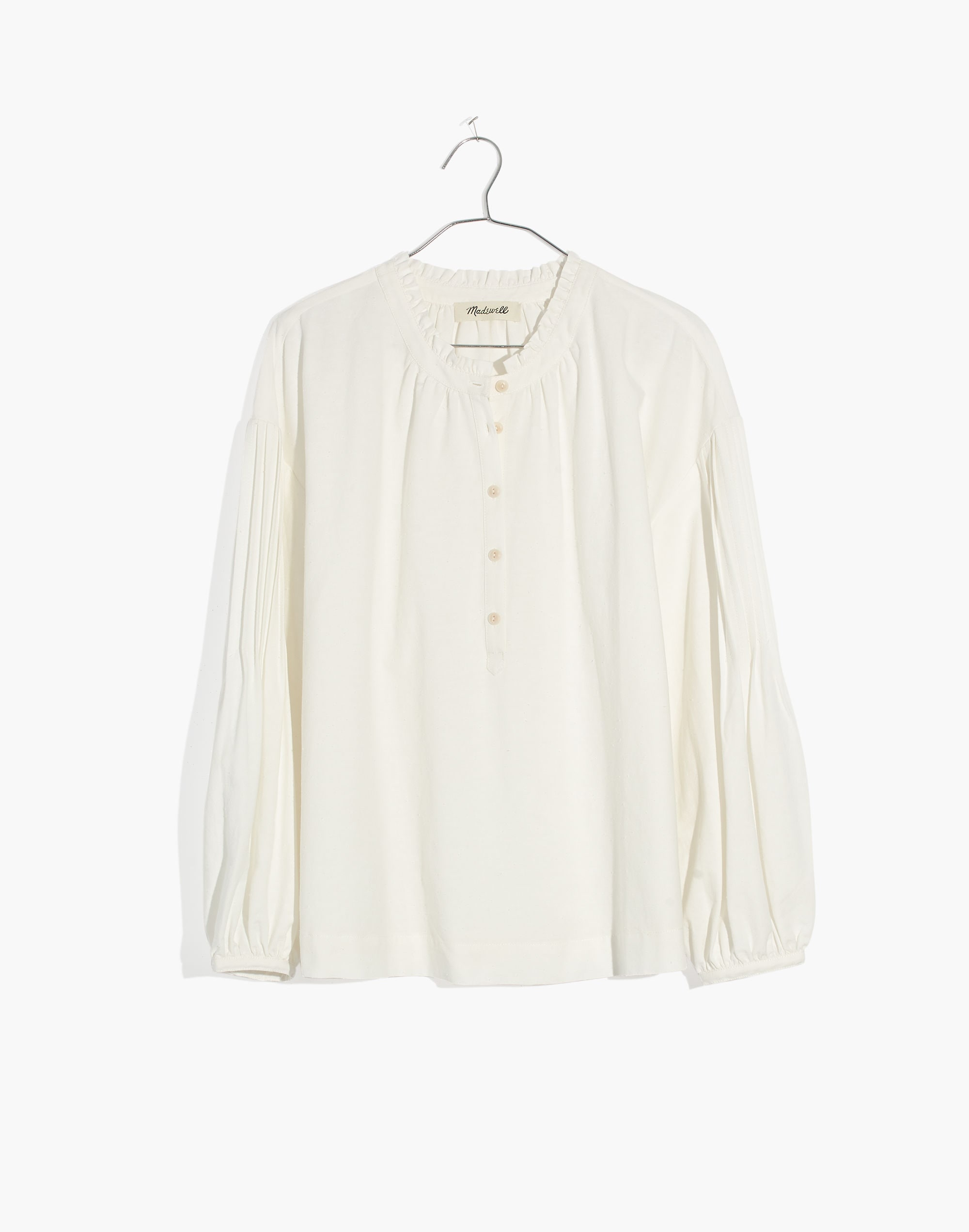 Pintuck-Sleeve Button-Down Top