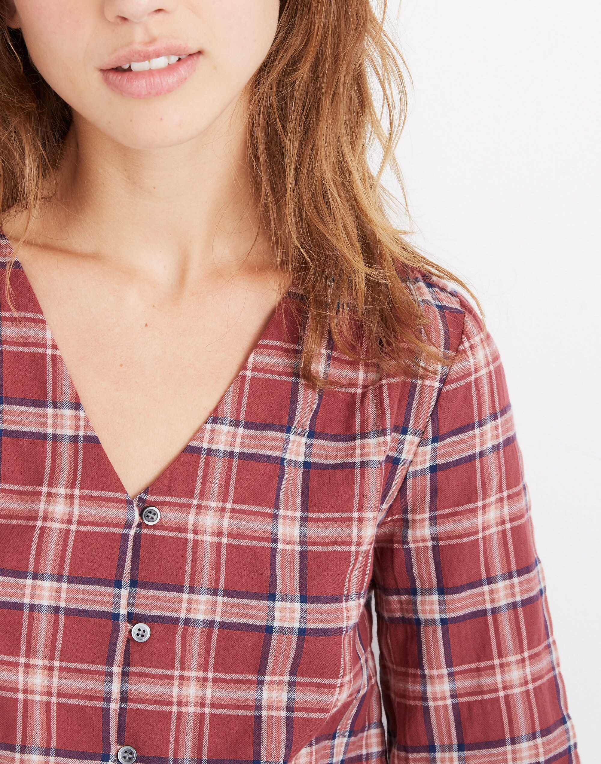 V-Neck Button-Down Shirt in Stratfield Plaid