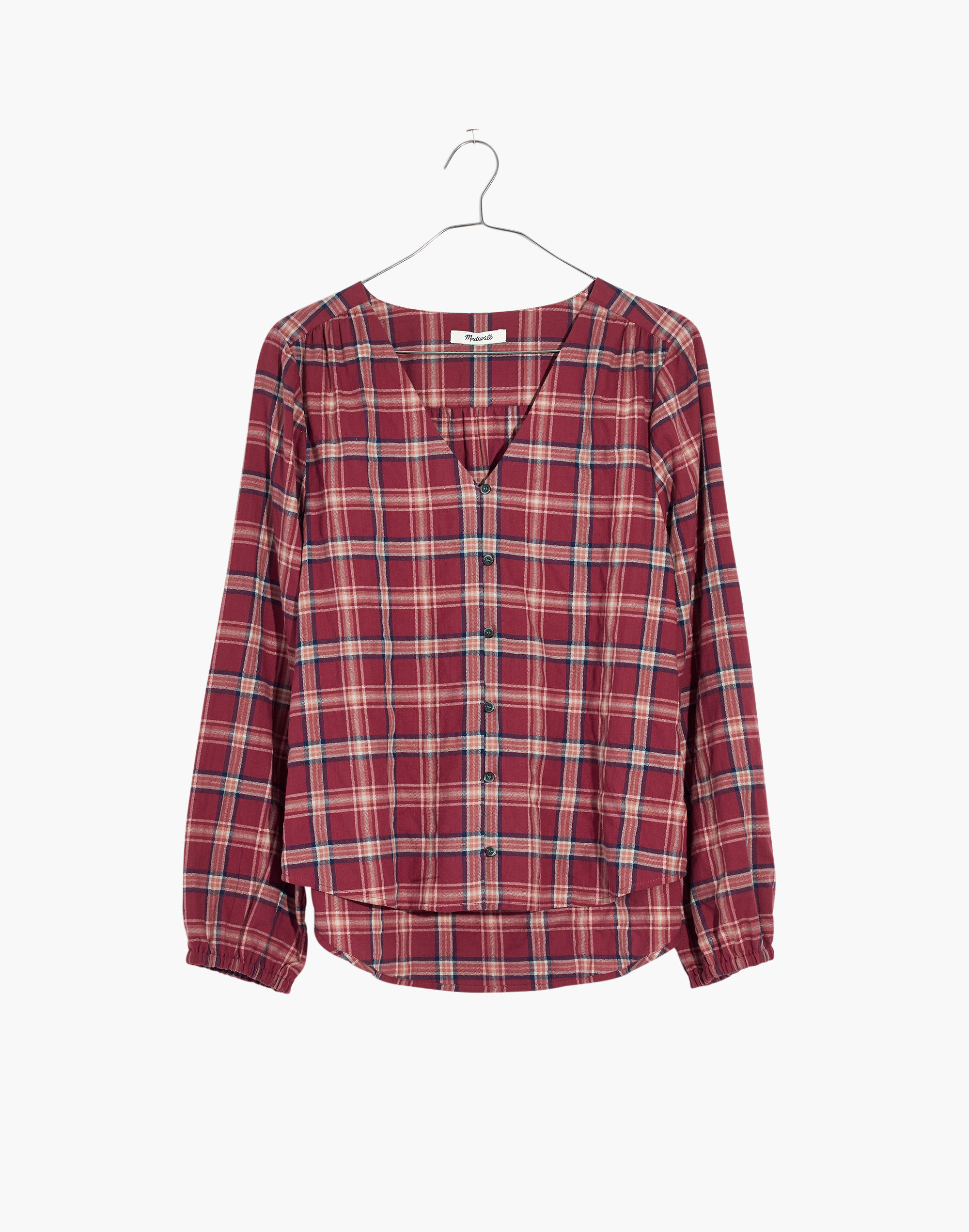 V-Neck Button-Down Shirt in Stratfield Plaid