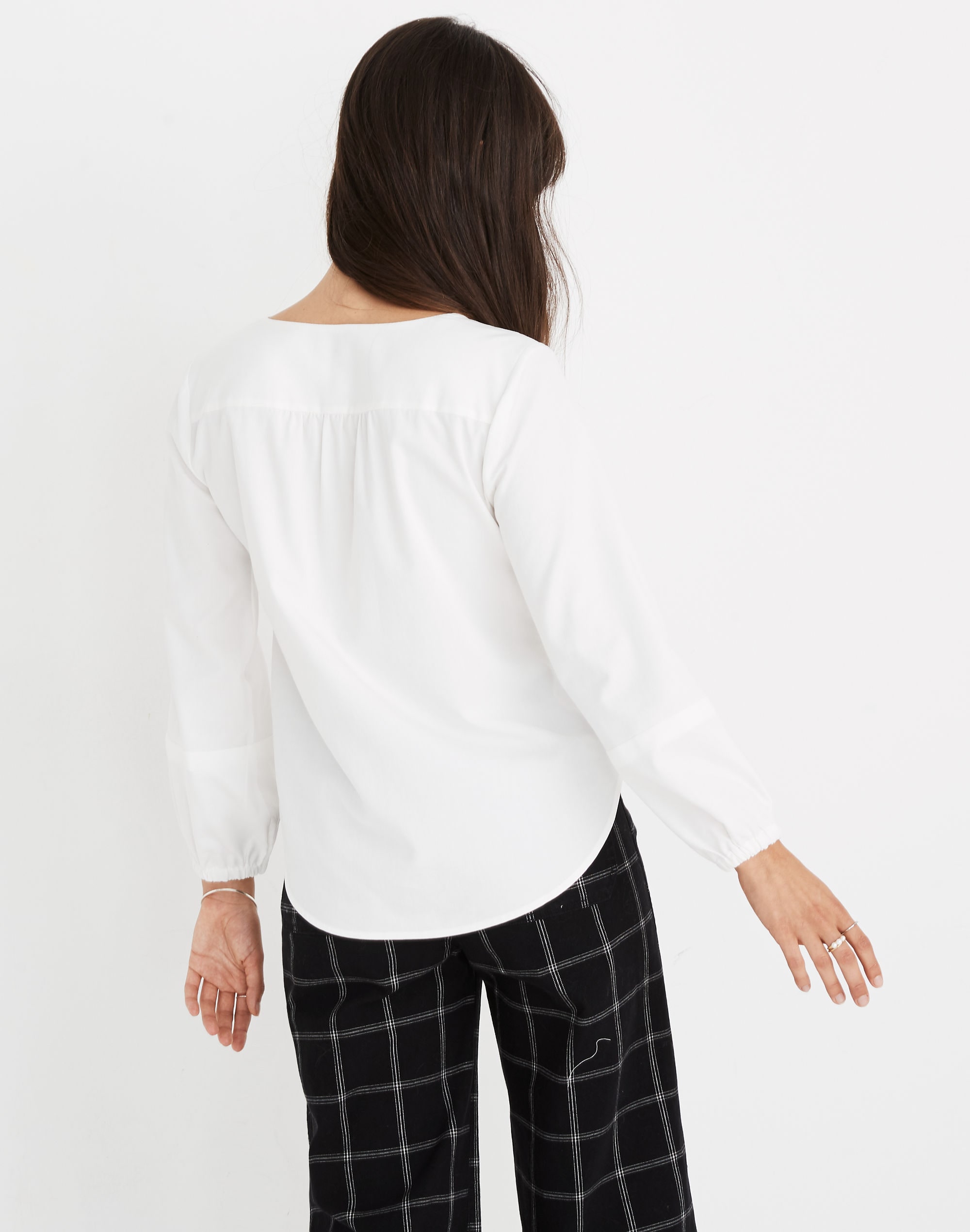 V-Neck Button-Down Shirt in White