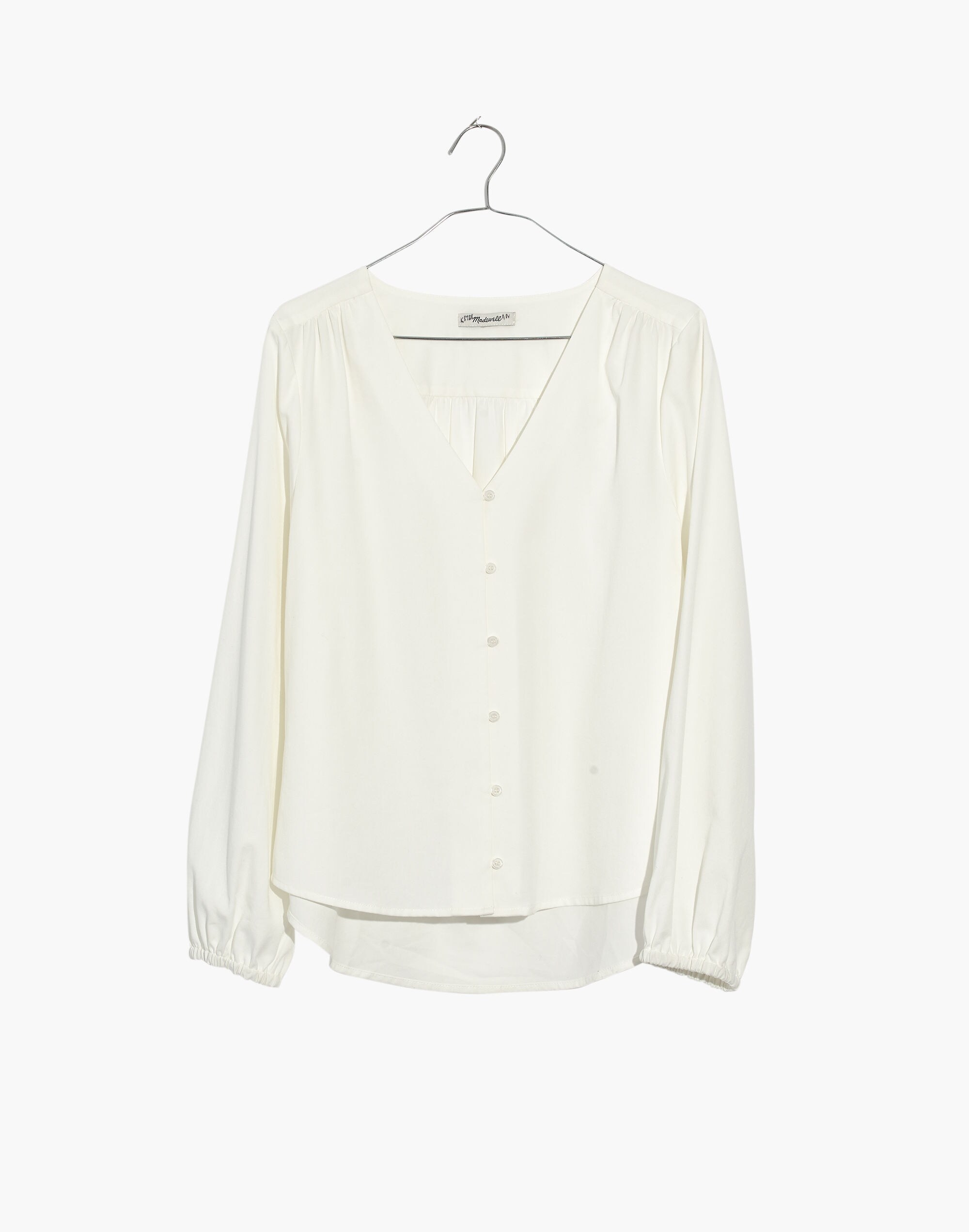 V-Neck Button-Down Shirt in White