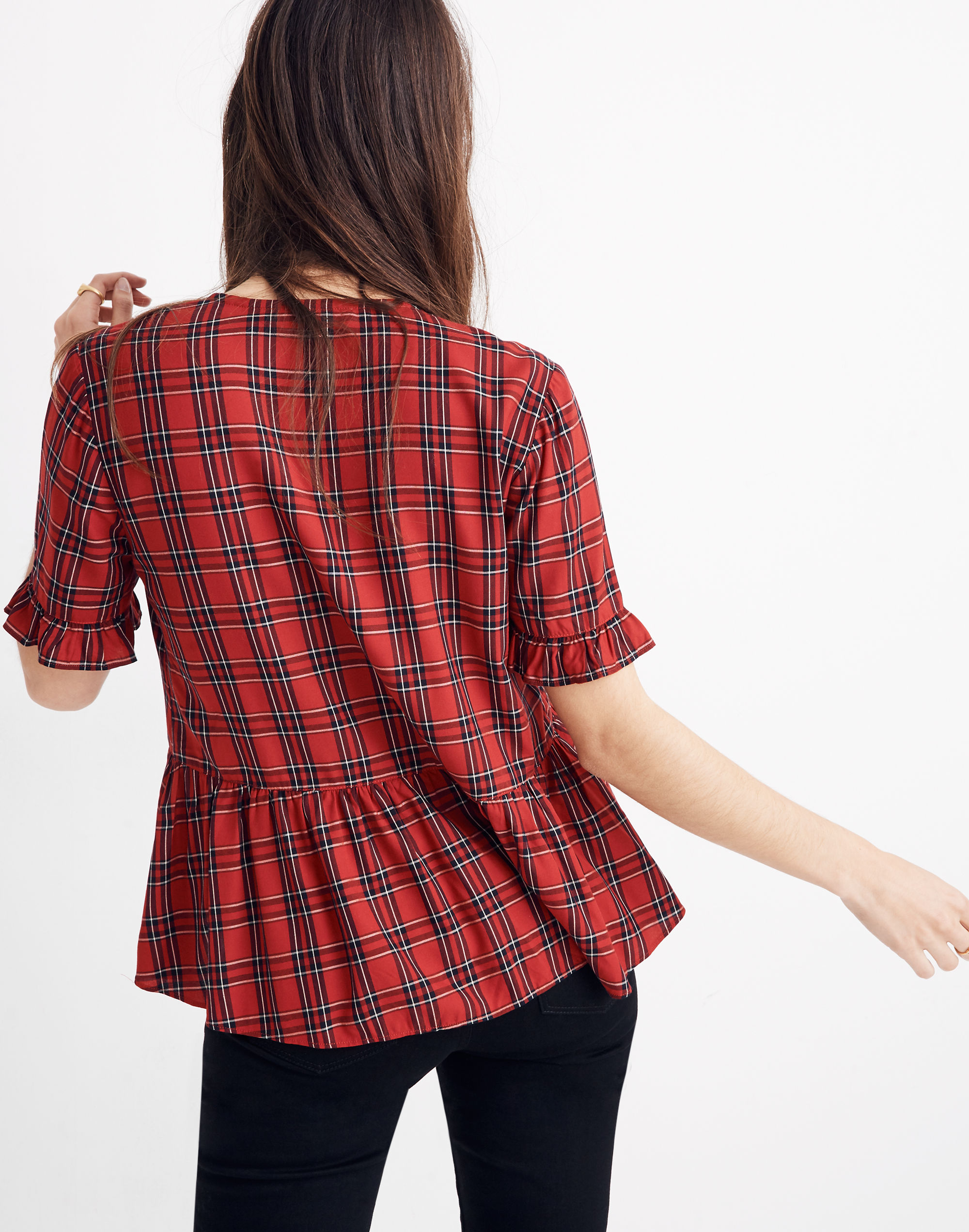 Studio Ruffle-Hem Top in Clanton Plaid