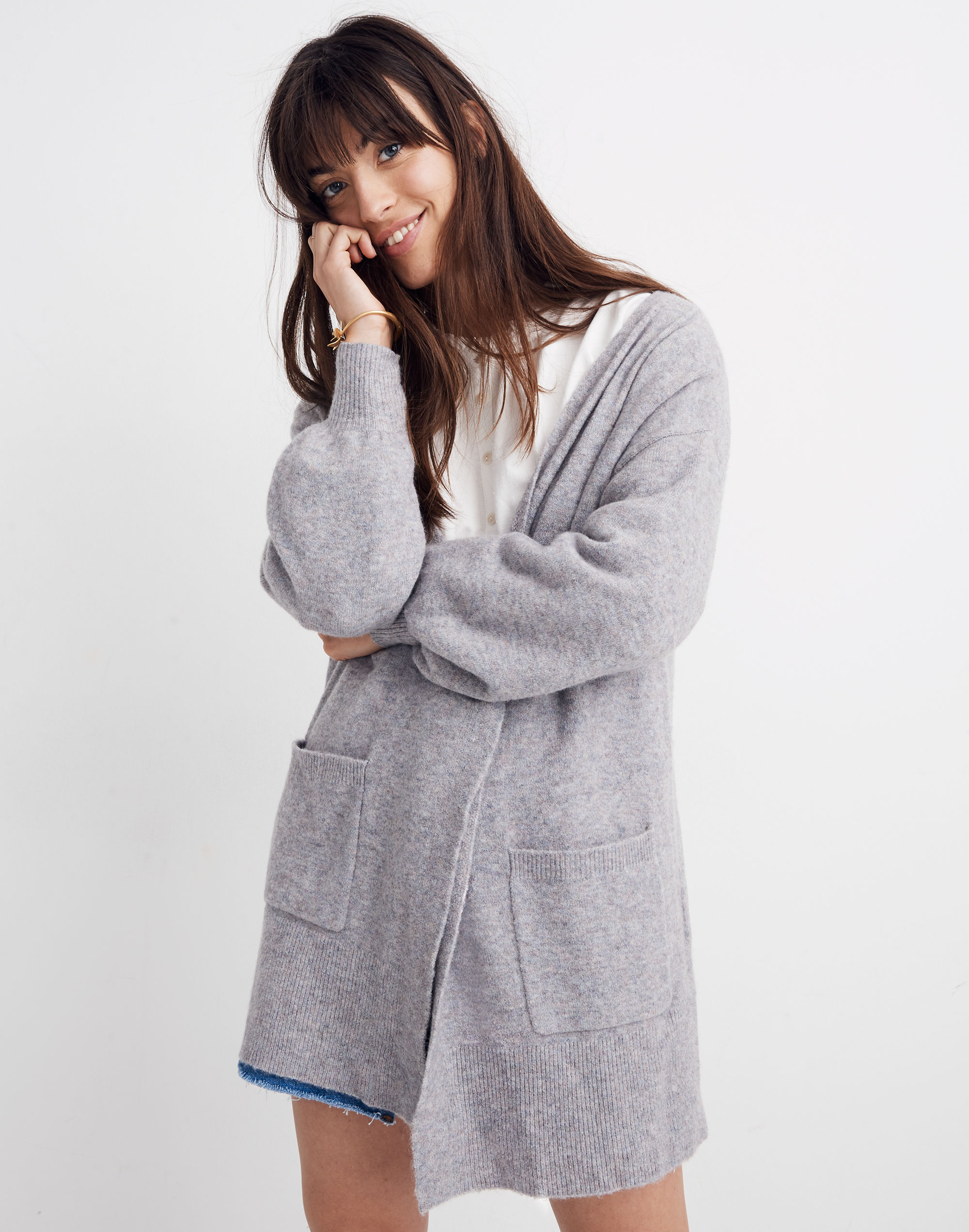 Edgewater Bubble-Sleeve Cardigan Sweater